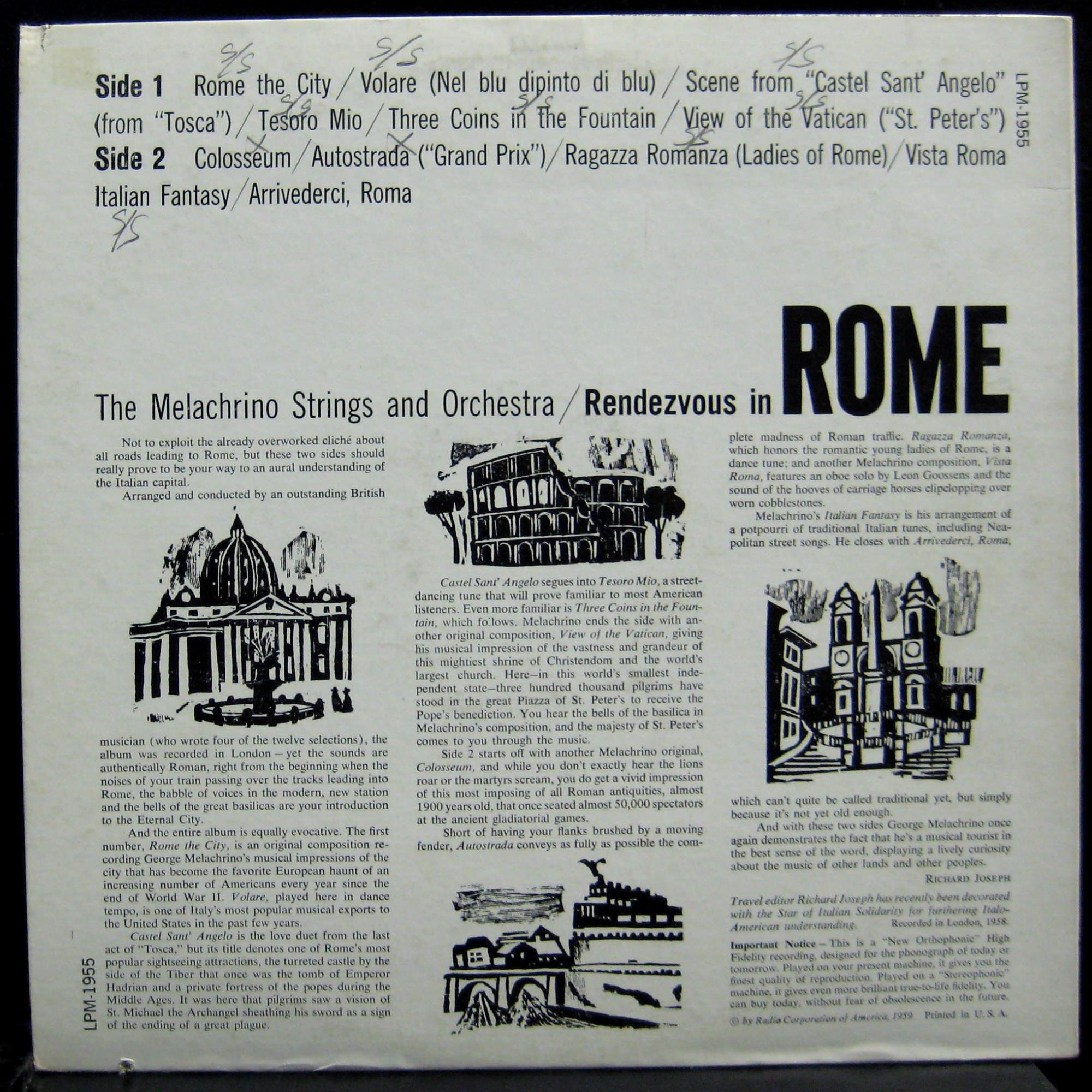 Melachrino Strings Rendezvous in Rome Vinyl Record – Classic Orchestral Music for Relaxation & Dinner Parties