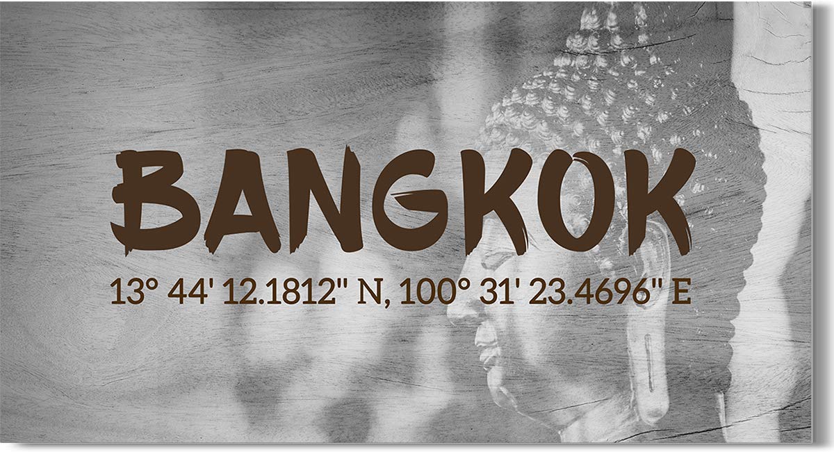 Bangkok Thailand Longitude Latitude Home Decor - Farmhouse Canvas Wall Art with GPS Coordinates - Buddha Wall Art - Unique Gift for Women & Men - 60x30 Ready to Hang Canvas - Perfect for Living Room, Bedroom & Office Decor