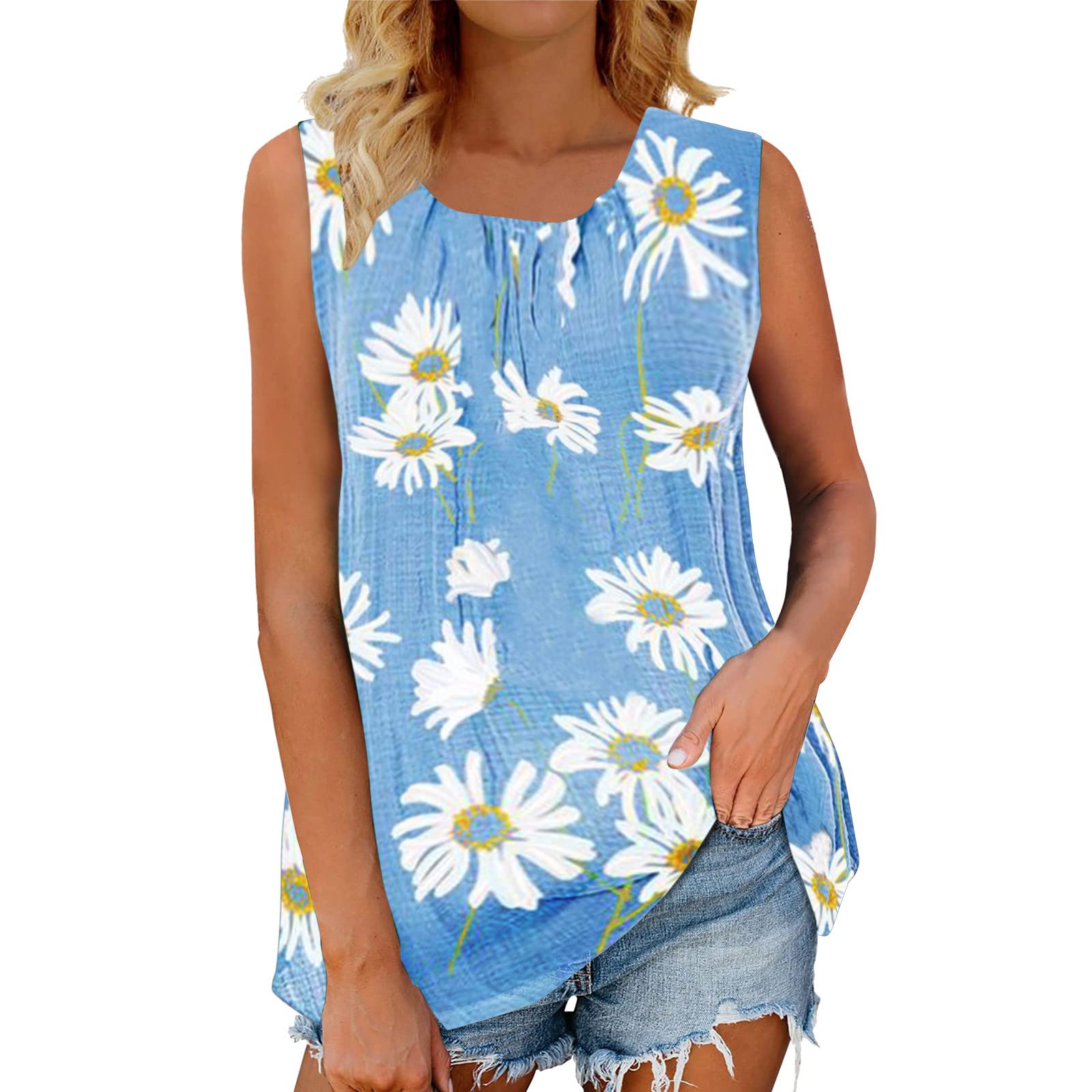 Women's Short Sleeve Blouse - Cotton Linen Printed Tunic Top, Loose Fit Pullover Shirt for Casual Wear, Office & Summer Outfits