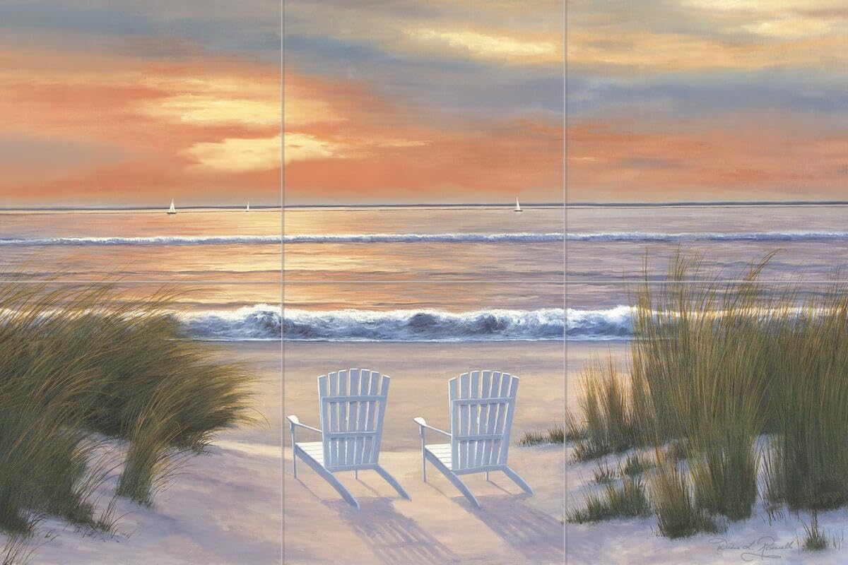 Ceramic Backsplash Tile Mural - Beach Scene with Seaside & Ocean Waves - Paradise Sunset Design by Diane Romanello - Perfect for Kitchen, Bathroom & Shower Walls - Coastal Home Decor & Spa Style Renovation