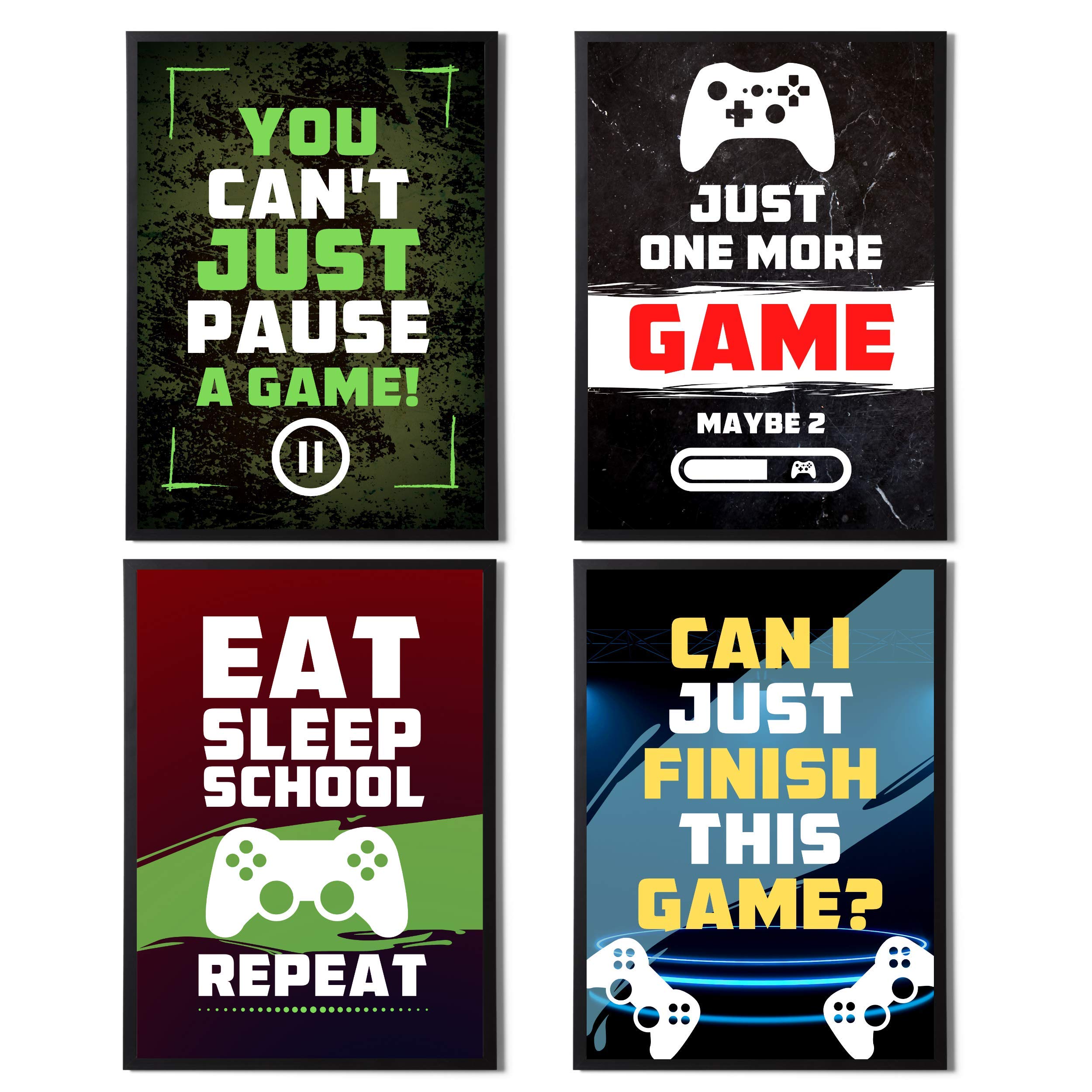 4-Piece Funny Gamer Wall Art Set for Kids' Bedroom - Stylish Gaming Posters for Boys Room Decor | Perfect for Gamer Themed Bedrooms & Game Room Wall Decor