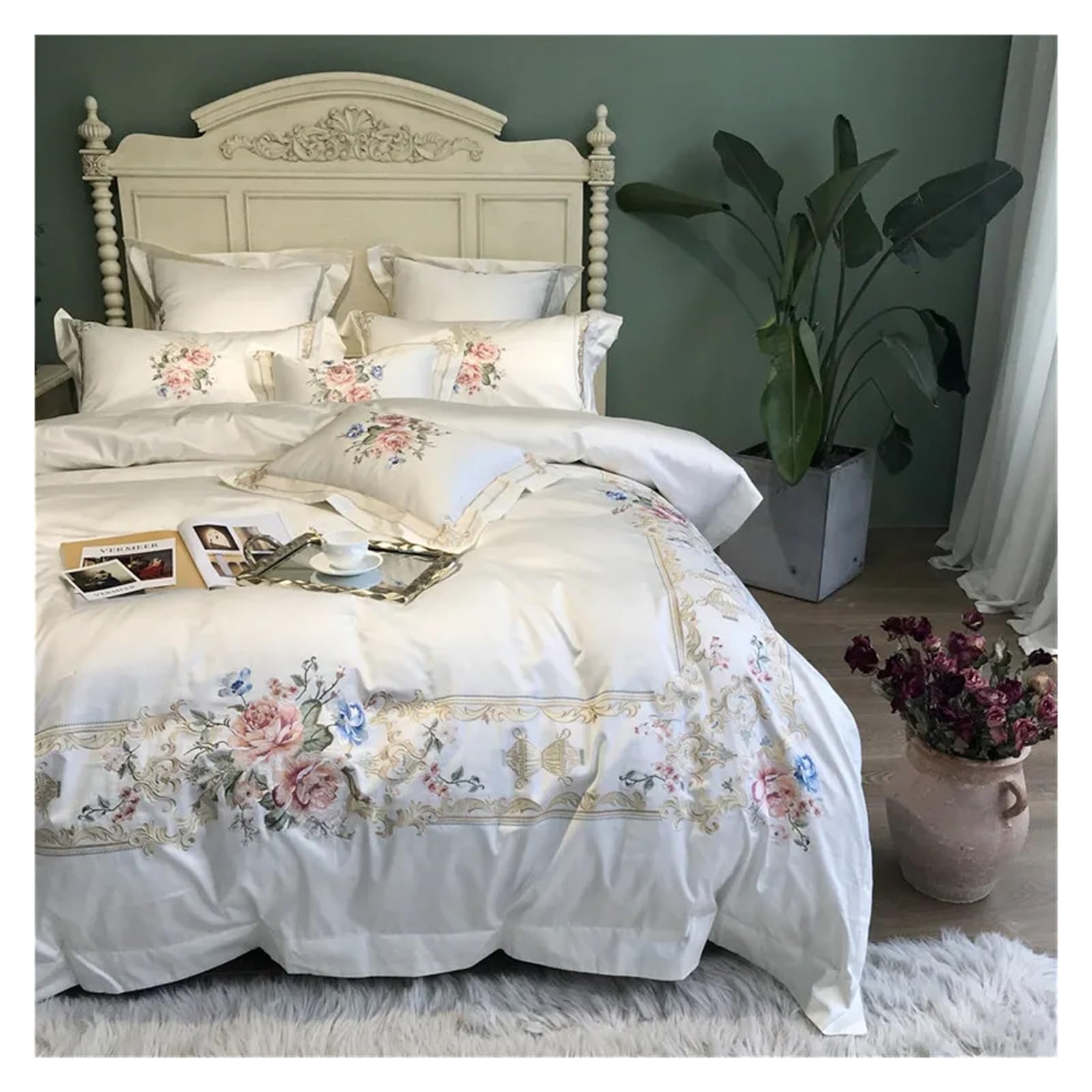 Luxury 1000TC Egyptian Cotton Bedding Set - Queen, King & Super King Size - Embroidered White Duvet Cover & Sheet Set for Ultimate Comfort & Elegance | Perfect for Master Bedrooms, Guest Rooms & Luxury Hotels