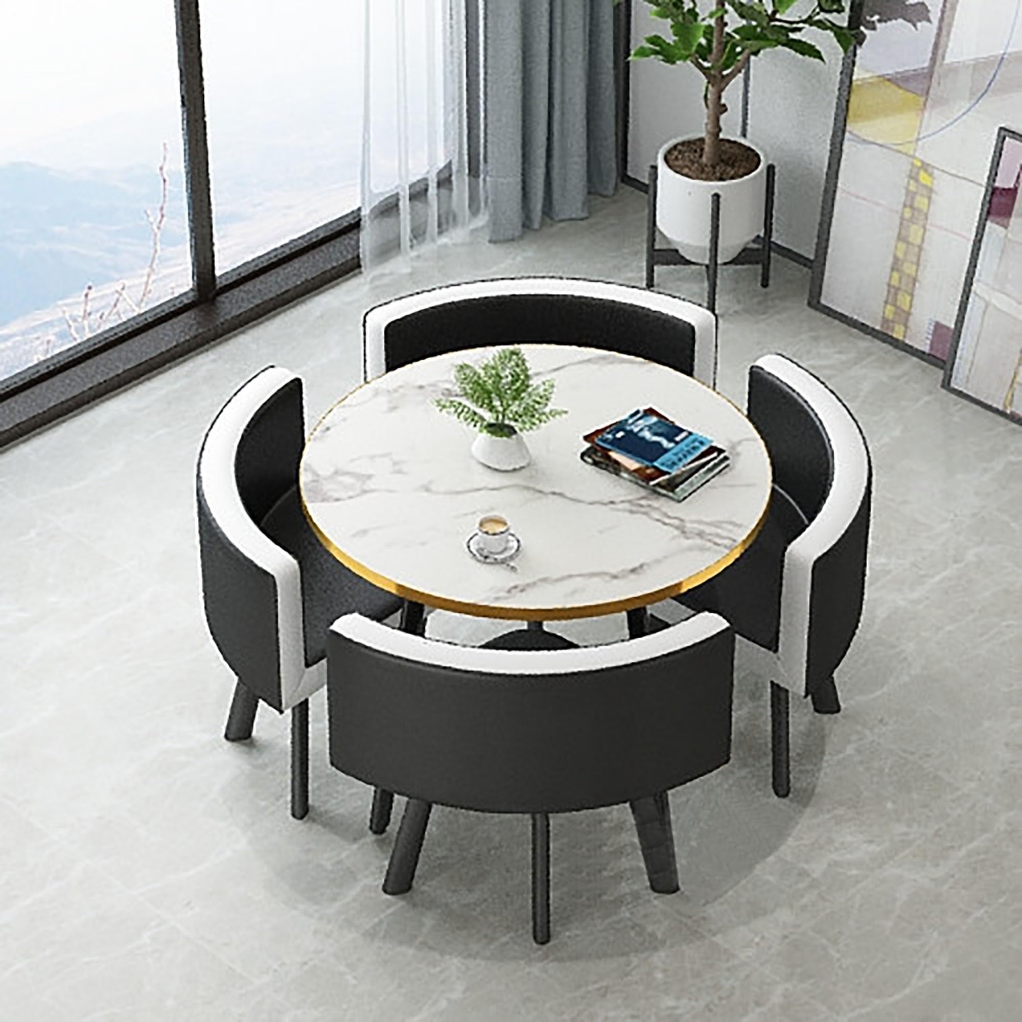 Round/Square Conference Table - Office & Reception Room Furniture Set - 5-Piece Dining Table with Chairs - Compact Coffee Table Set for 4 - Business Meeting Table & Chair Combo - Perfect for Office Meetings, Home Dining & Business Negotiations
