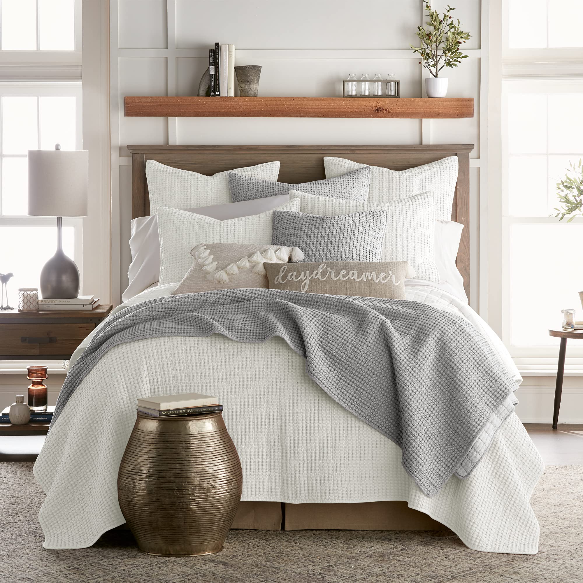 Levtex Home Mills Waffle King/Cal King Quilt Set - Cream Cotton Waffle Bedding - 106