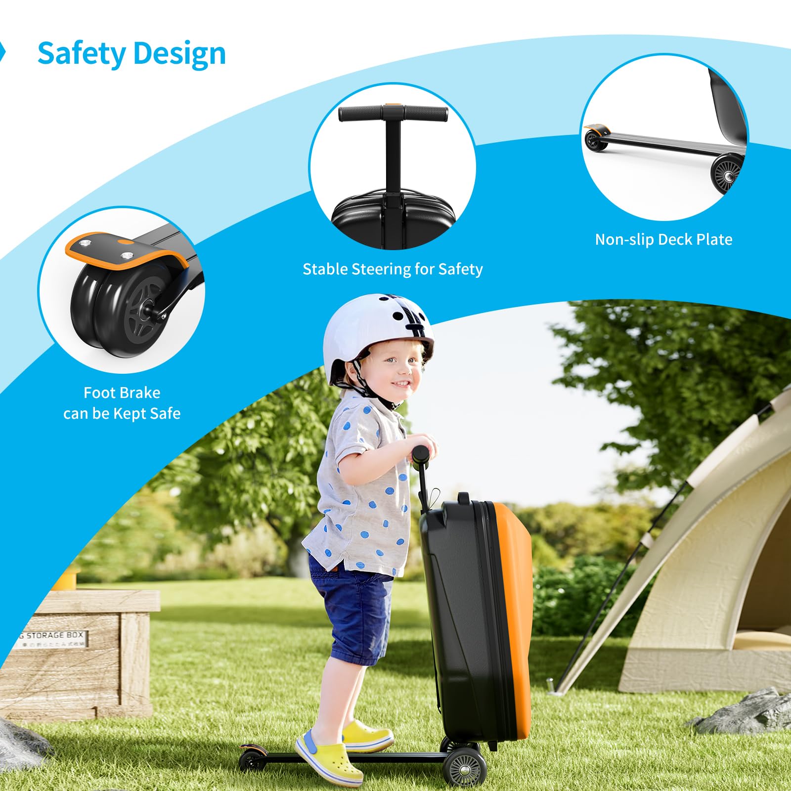 TABU 21 Inch 3D Hardshell Scooter Suitcase for Kids & Adults - Foldable Carry-On Luggage with Telescopic Handle for Ages 4-15 - Lightweight Ride-On Scooter Luggage in Orange - Perfect for Air Travel, School Commute & Family Vacations
