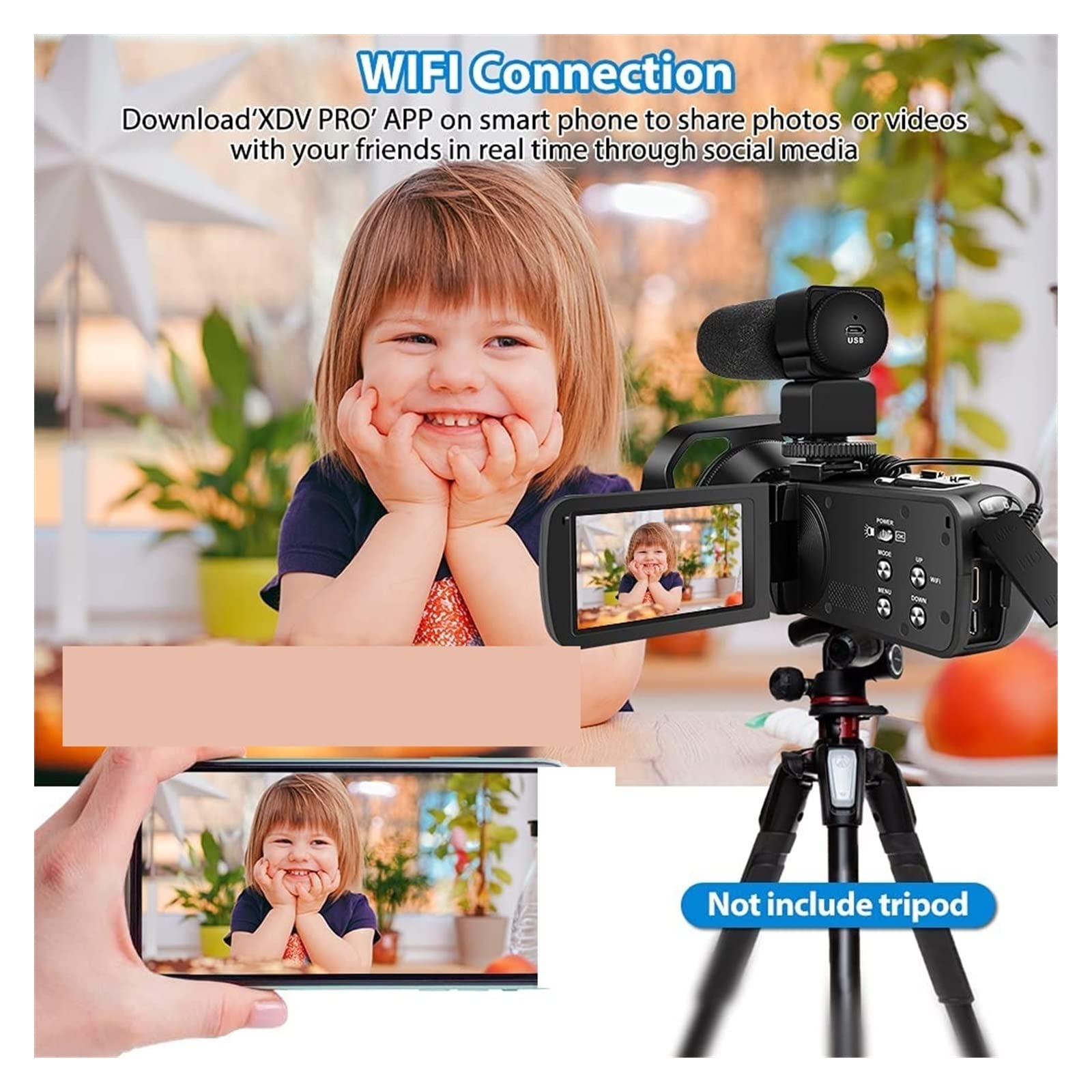 AUBEST 4K 48MP Digital Camcorder with Mic Lens - for Vlogging, Streaming & Time-Lapse Recording