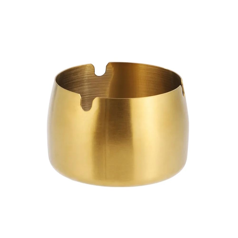 AKOAK 1 Pack Gold Stainless Steel Round Ashtray - Thickened, Anti-Slip, Heat Resistant (500°F) for Cigarette Ash Storage - Perfect for Living Room, Office Desk, Patio, and Outdoor Use