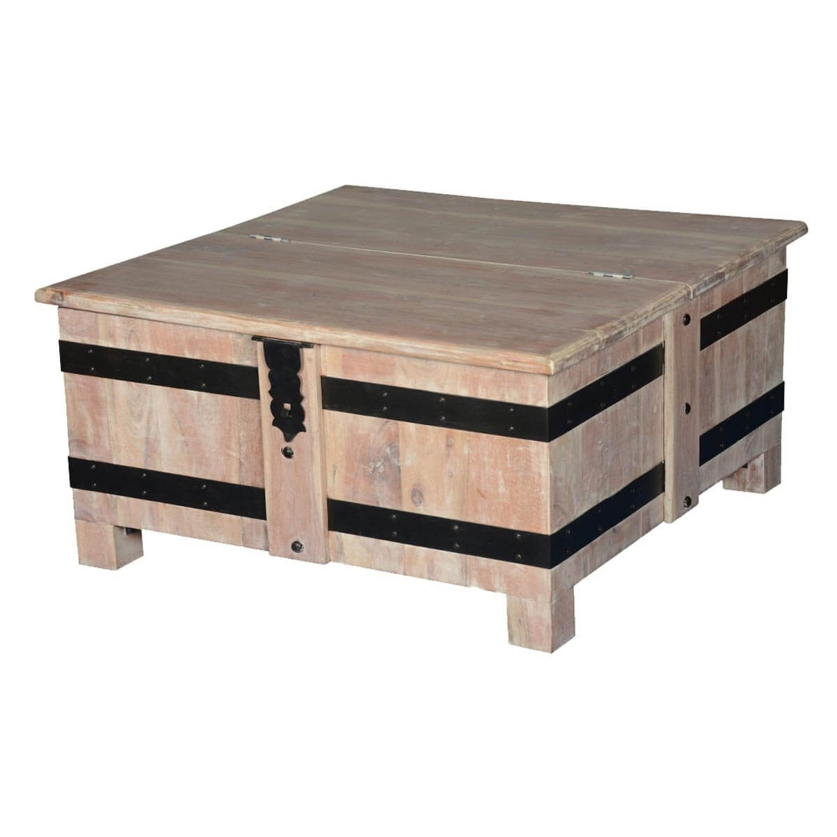 Solid Wood Square Accent Table Chest - Handcrafted Indian Teak Wood Side Table for Living Room, Bedroom & Office Decor | Rustic Home Furniture with Storage Space