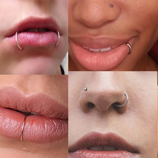 QWALIT Fake Lip & Nose Piercing Rings - Clip-On Snake Bites Lip Ring, Nose Ring & Ear Cuff Jewelry Set | Perfect for Costumes, Halloween & Alternative Fashion