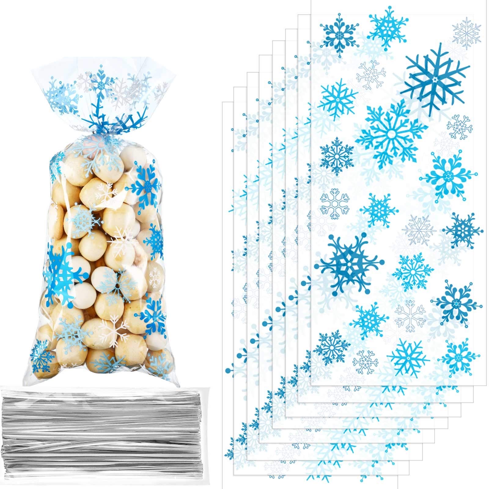 Blulu 200 Pcs Christmas Cellophane Bags with Twist Ties - Snowflake Holiday Treat Bags for Candy, Cookies & Party Favors | Winter Wonderland, Xmas, Birthday & Holiday Party Decorations