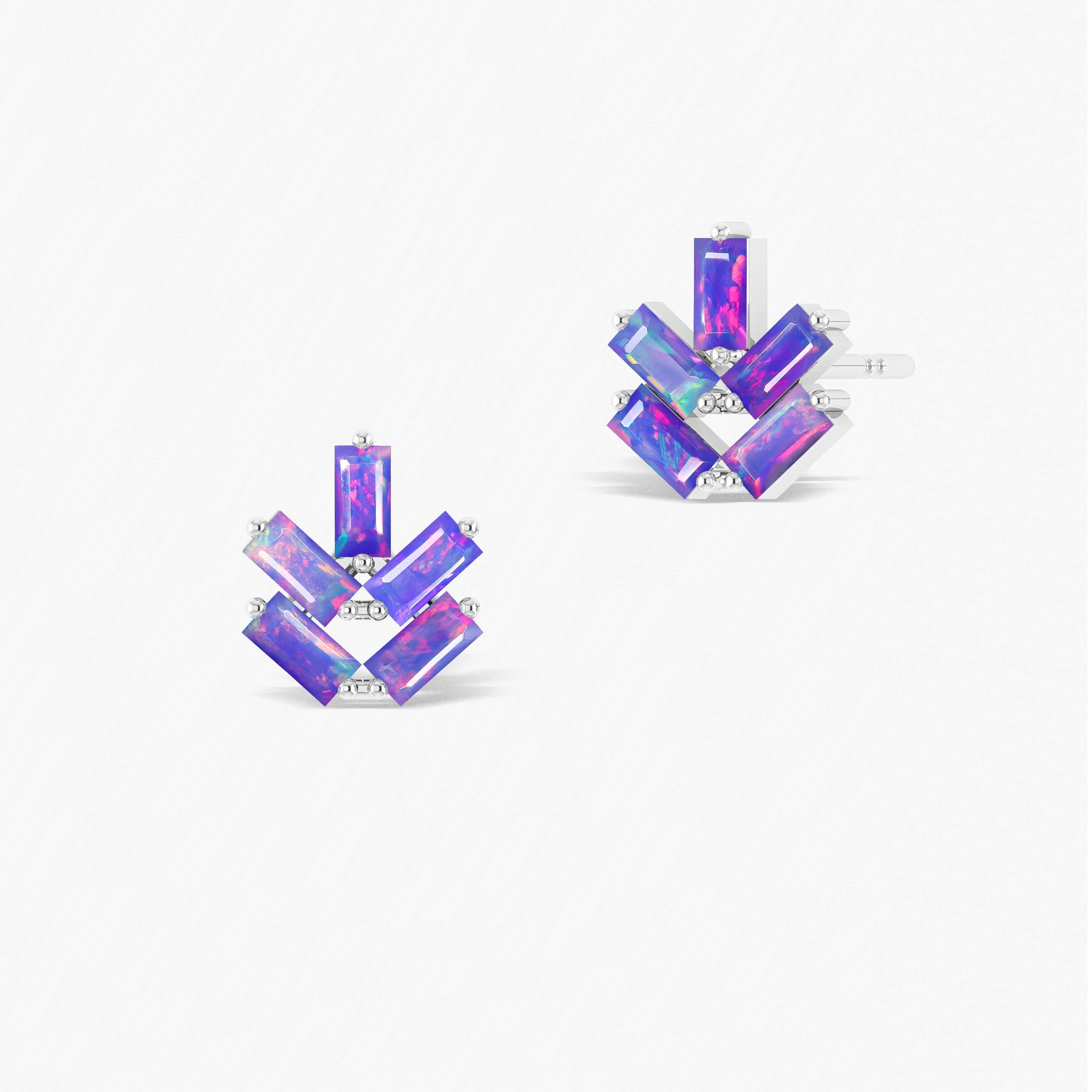 Natural Lavender Opal Leaf Stud Earrings - Baguette Shape Dainty Jewelry for Women, Gift for Her | Perfect for Weddings, Parties & Everyday Wear