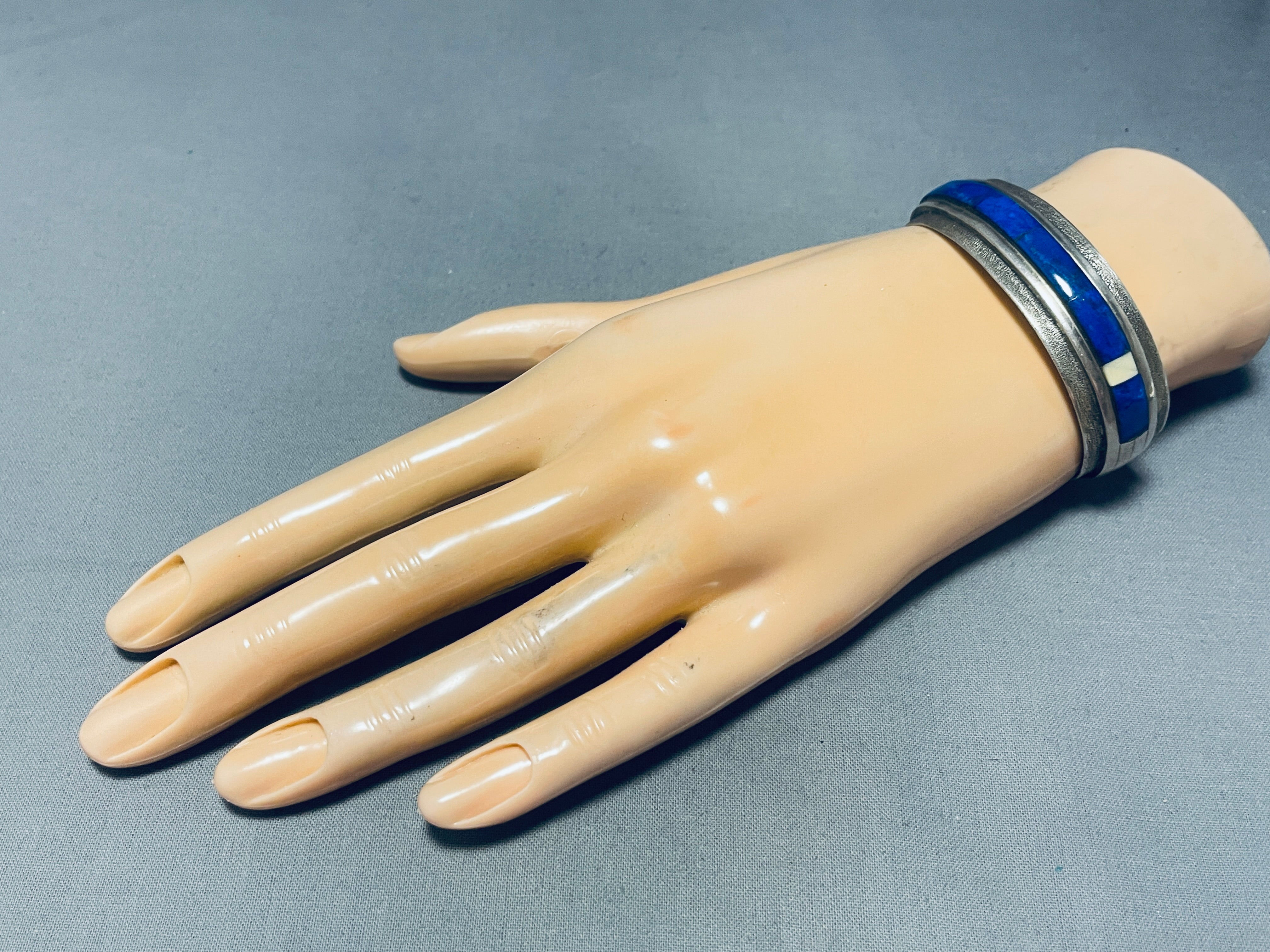 Authentic 6 Inch Navajo Sterling Silver Bracelet with Lapis Lazuli - Handmade Vintage Native American Jewelry for Women - Perfect for Boho, Casual & Special Occasions