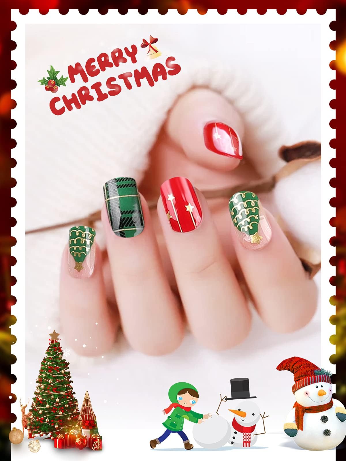 TOROKOM Christmas Gel Nail Polish Strips - 20PCS Holiday Nail Art Stickers with Xmas Tree Designs, Nail File & Stick for Women & Girls | Perfect for Christmas Parties, Gift Giving & Festive Nail Decorations