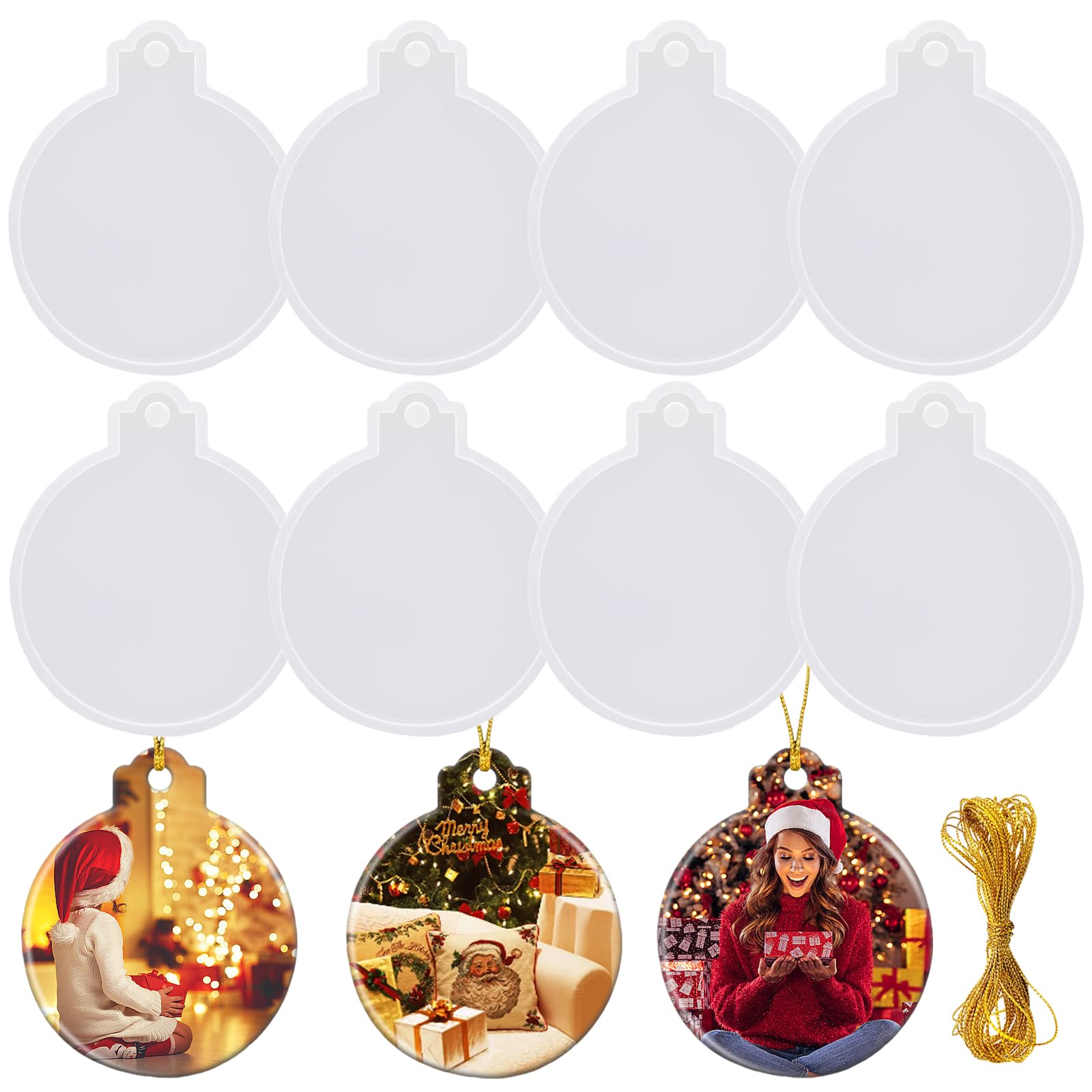 FEBSNOW 4PCS Round Silicone Christmas Ornament Molds for DIY Resin Crafts - Epoxy Pendant Casting Molds with Strings for Holiday Decorations, Xmas Tree Ornaments & Home Decor Gifts