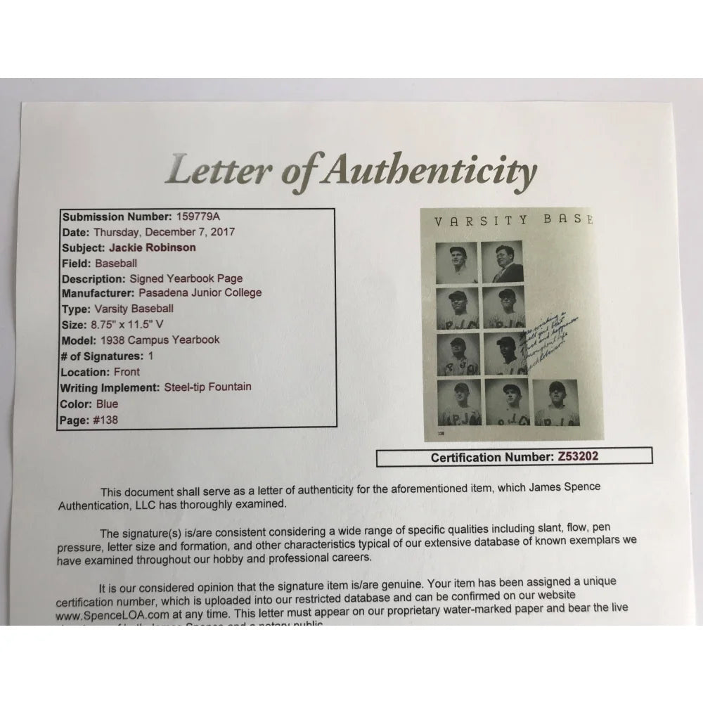 Authentic Jackie Robinson Signed 1938 Pasadena JC Yearbook with JSA COA - Rare Pre-Dodgers Baseball Memorabilia for Collectors & Sports Fans - Perfect for Display in Home, Office or Sports Memorabilia Collections