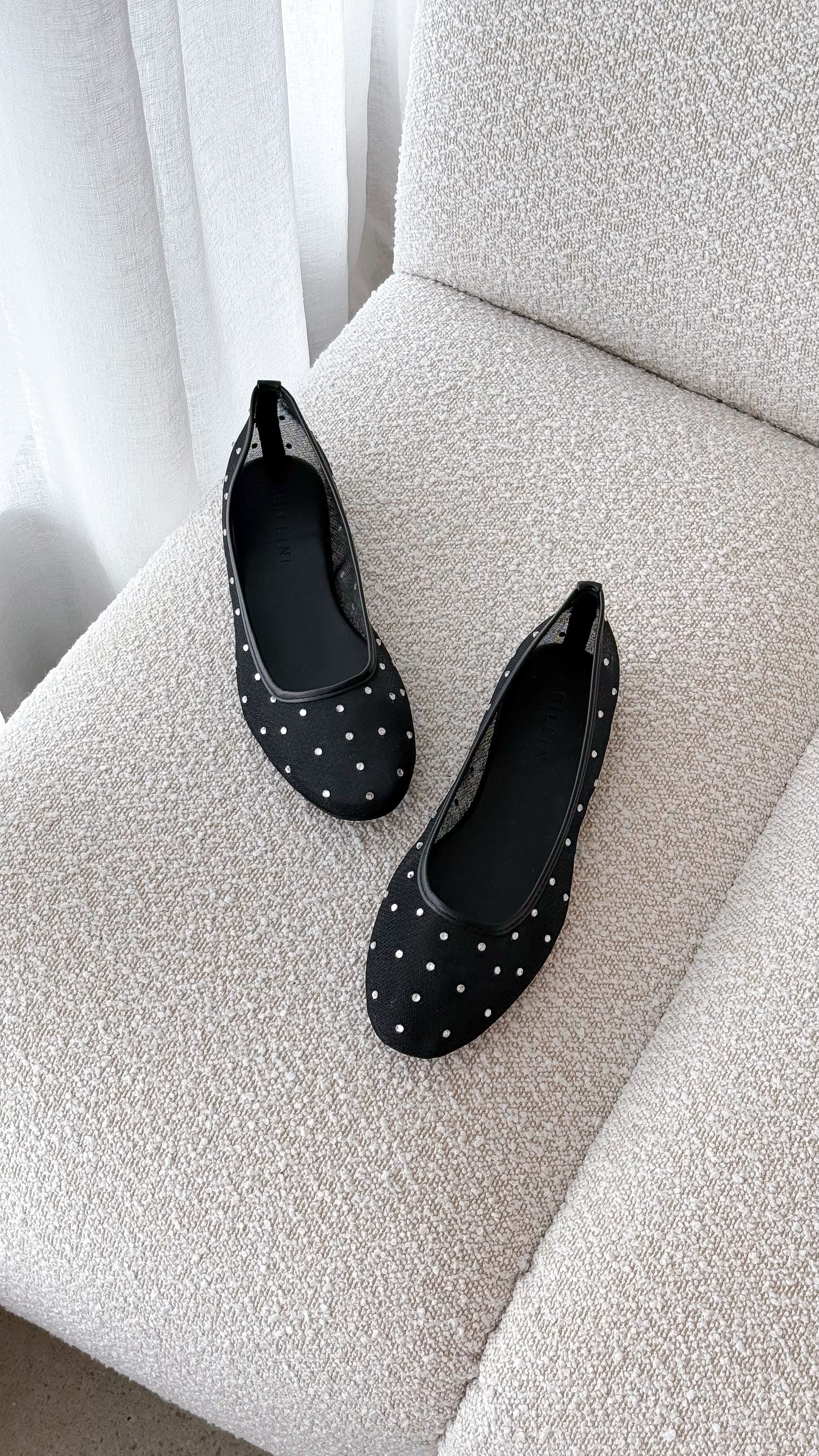 Gerani Women's Black Mesh Diamante Flats - Comfortable & Stylish Slip-On Shoes for Casual Wear, Office, and Evening Outings