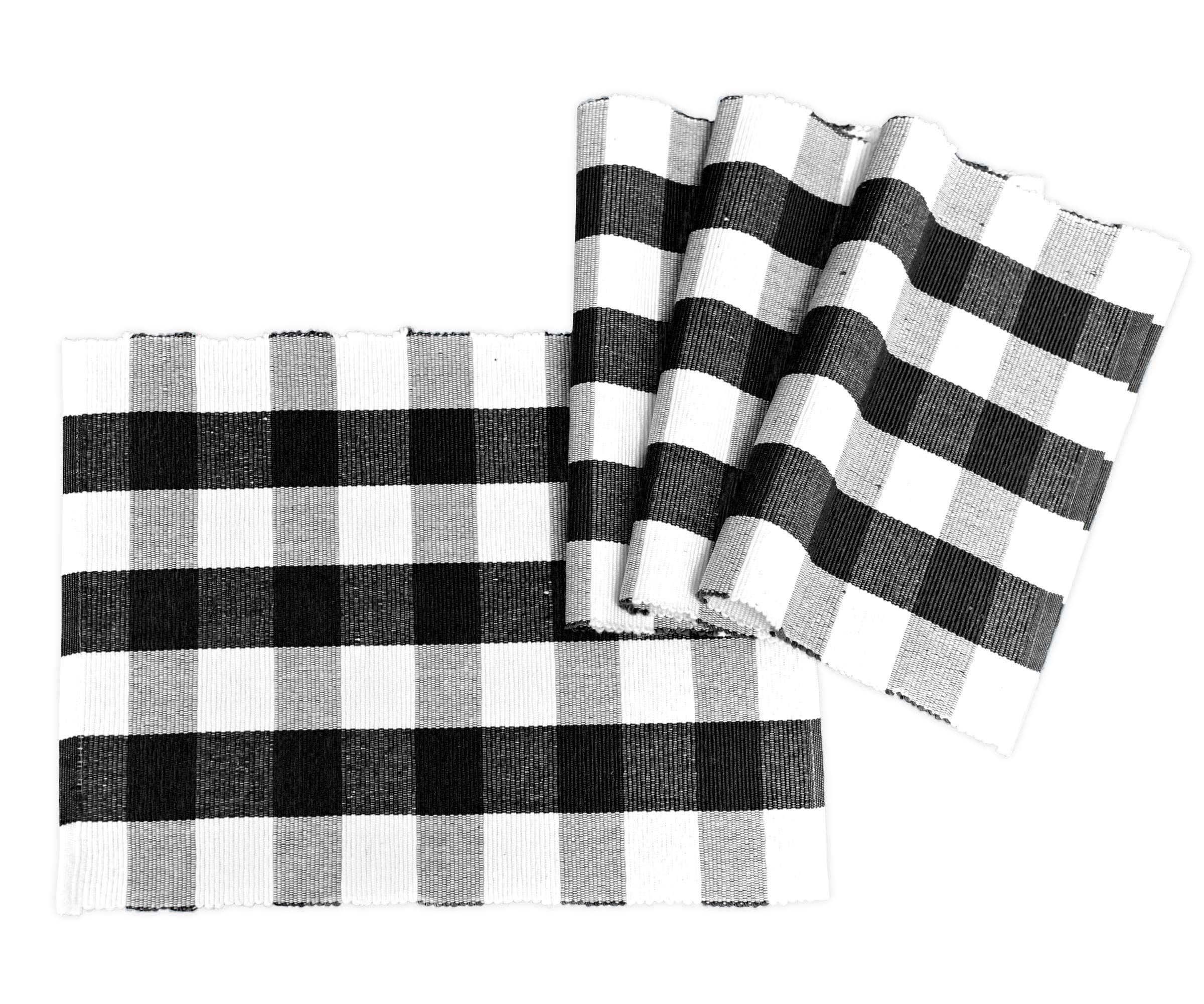 Black Cotton Placemats Set of 4 - Buffalo Plaid Checkered Table Mats 13x18 Inch - 100% Washable Linen Fabric for Dining Table - Rustic Farmhouse Decor for Thanksgiving, Christmas & Everyday Use