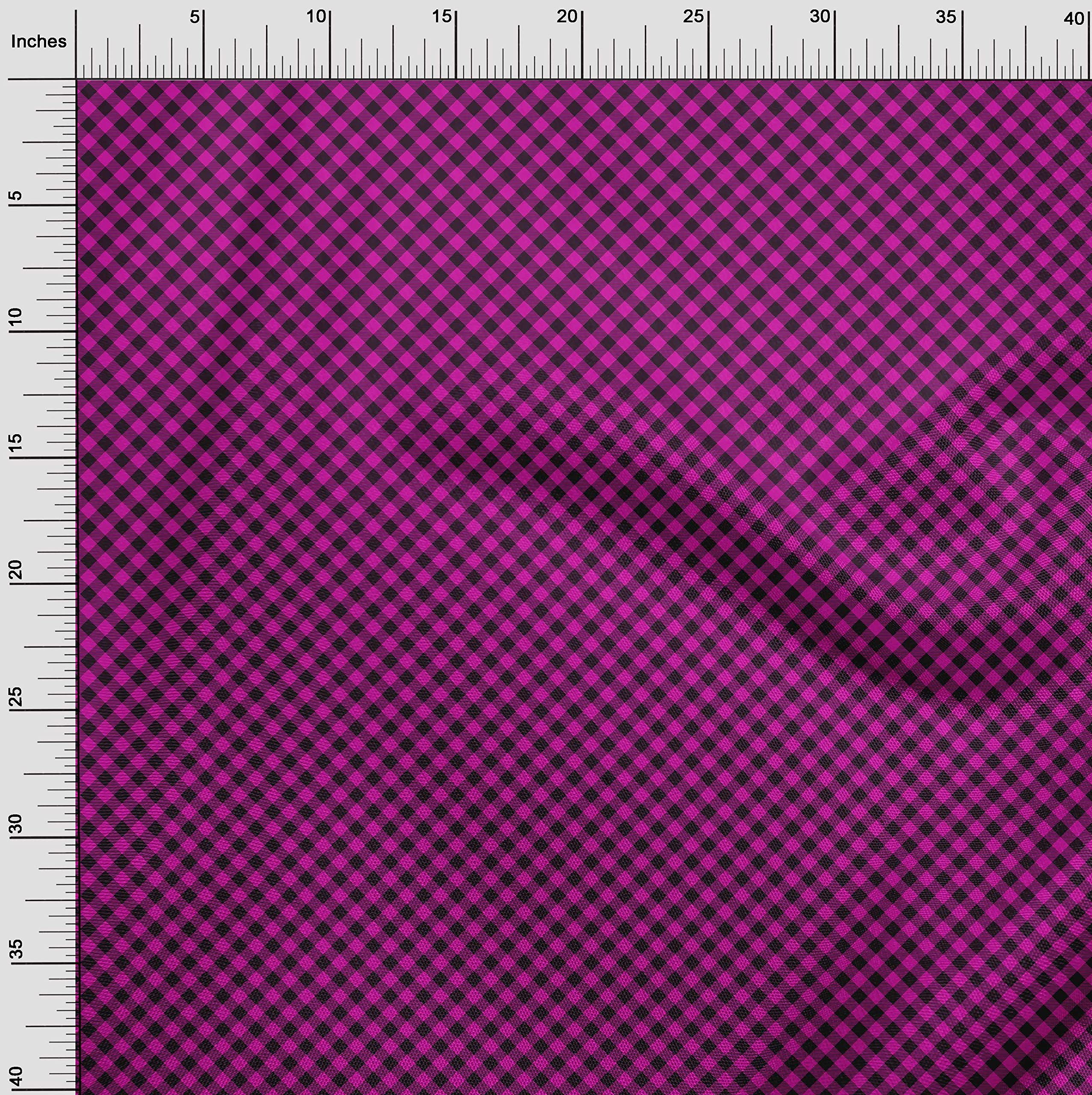 oneOone Cotton Poplin Fuchsia Pink Check Print Fabric by The Yard - 42 Inch Wide Dress Material for DIY Dresses, Skirts & Home Decor Projects