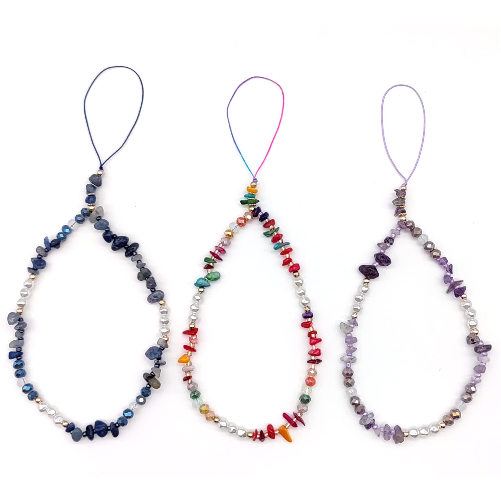 Crystal Beaded Phone Charm & Lanyard Wrist Strap - Handmade Natural Gemstone Phone Chain with Semi-Precious Stones - Stylish Bracelet Keychain for Women & Girls - Perfect for Smartphones, Purses & Accessories