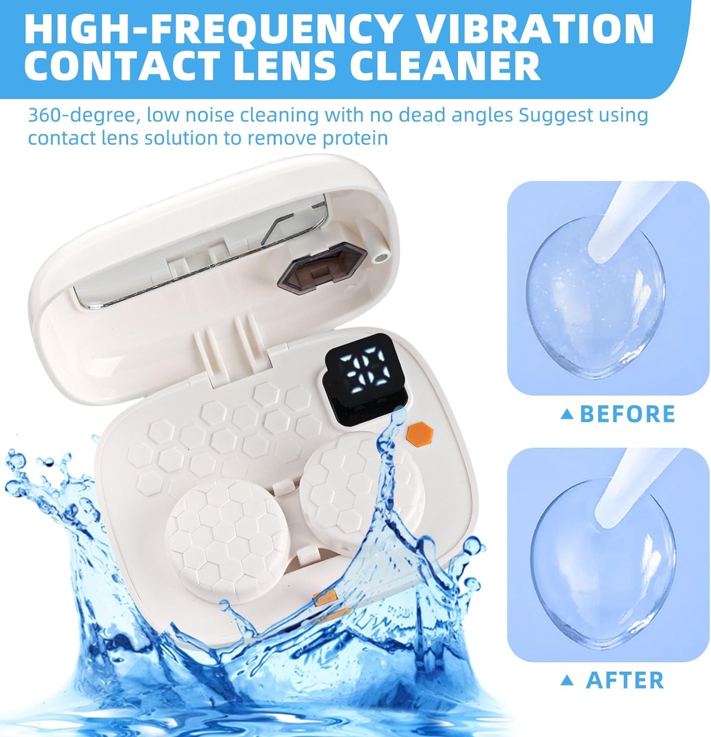 Automatic Contact Lens Cleaner Machine with Night Light - Vibration Cleaning Kit for Soft Lenses - Travel-Friendly Case (White) - Perfect for Travel, Night Use & Daily Lens Care