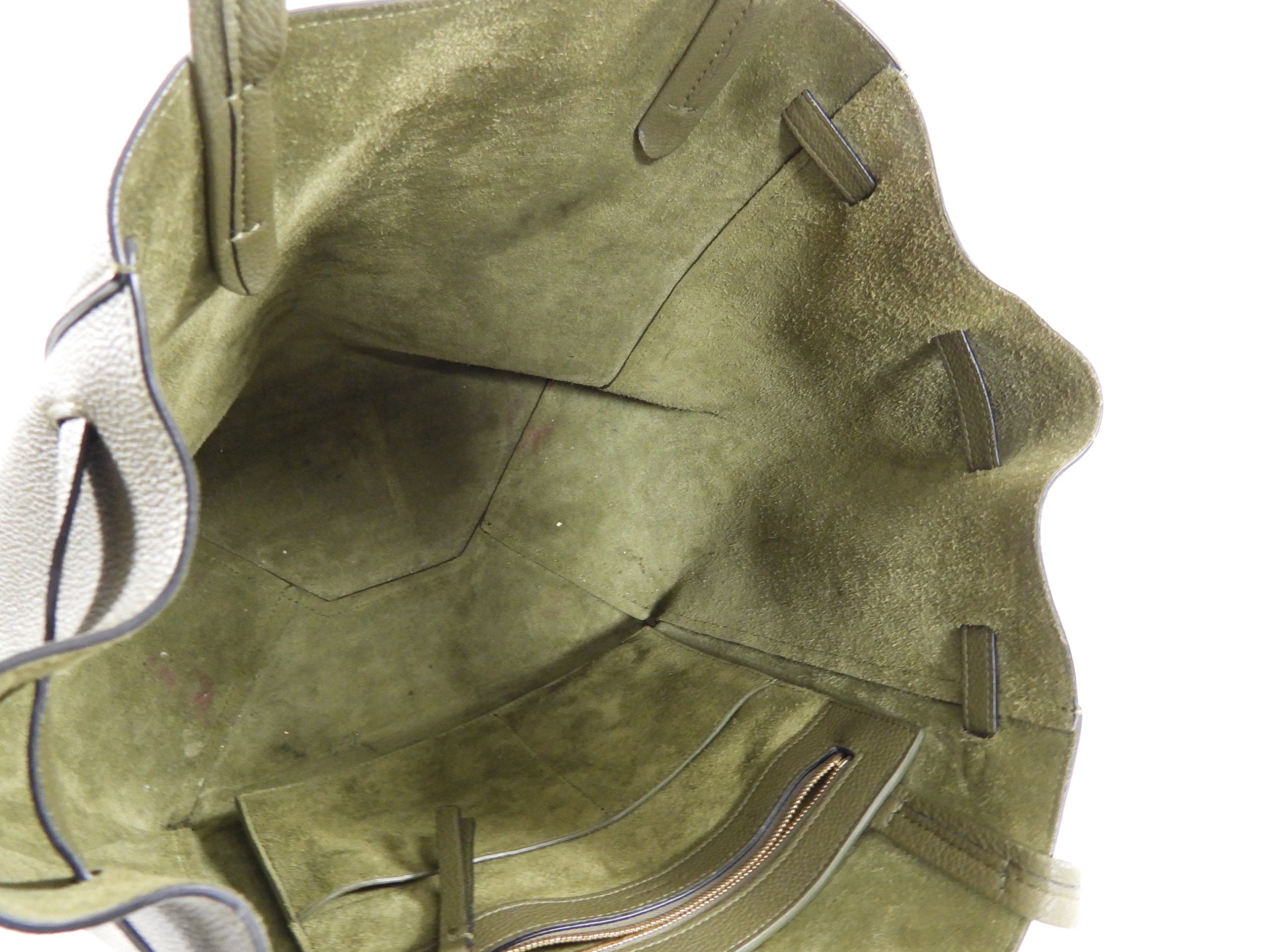 Celine Olive Green Leather Phantom Cabas Tote Bag for Women - Luxury Designer Handbag for Work, Travel & Everyday Use