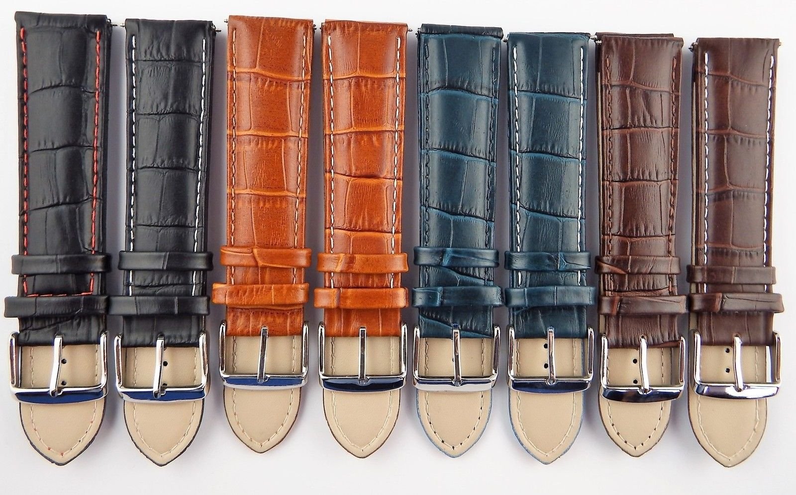 22mm Extra Long Genuine Leather Watch Band for Men - Light Brown/Brown Mock Crocodile Strap with Buckle | Perfect for Dress Watches, Business Attire & Formal Occasions