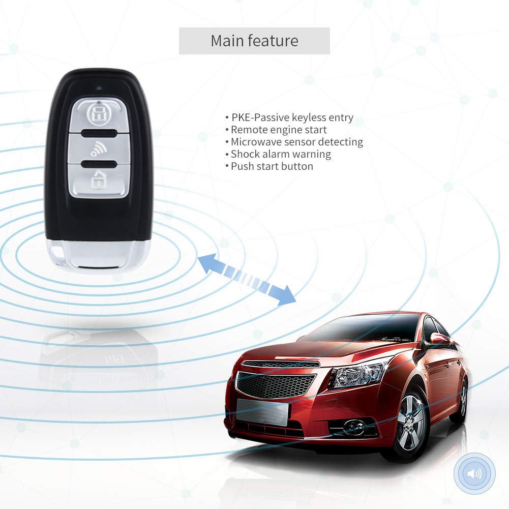 EASYGUARD EC010-MS PKE Car Security System - 12V Passive Keyless Entry, Push Button Start, Remote Starter with Microwave Sensor & Shock Alarm | Anti-Theft Protection for Vehicles, Parking Safety