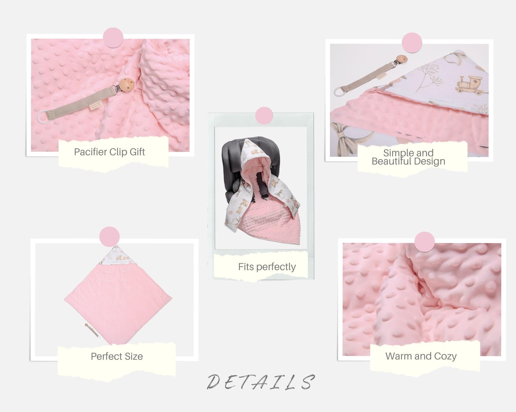 Soft Cotton Pacifier Clip & Minky Dot Swaddle Blanket for Baby Car Seat - Breathable & Cozy Infant Blanket Cover (Blush Pink) | Perfect for Stroller, Crib & Travel Use