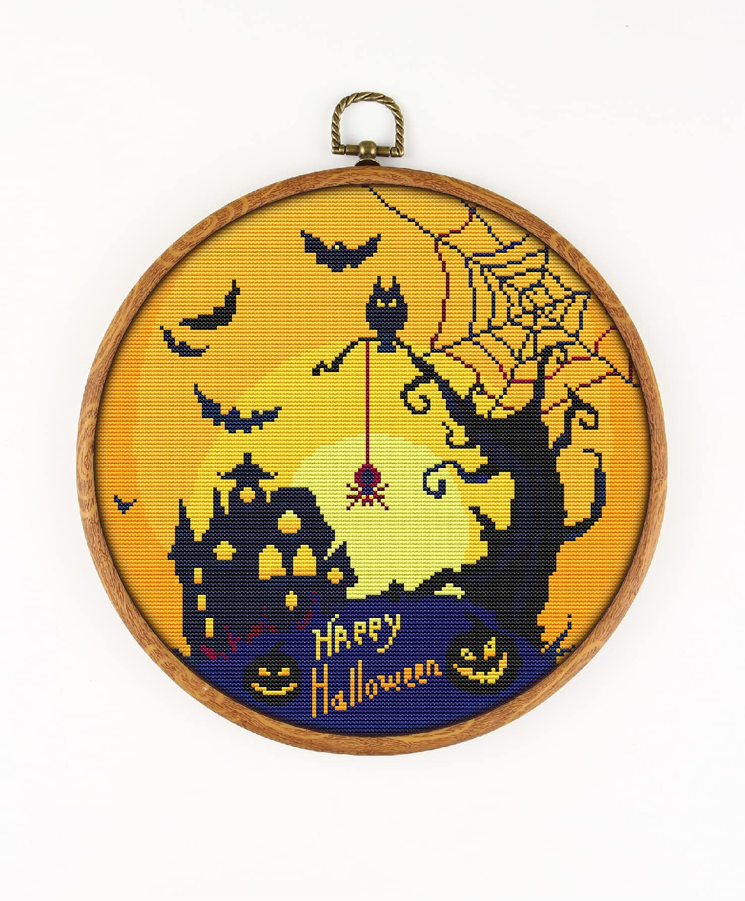 Halloween K1105 Counted Cross Stitch Kit with Threads, Needles, Fabric, Clippers & Needle Threader - Complete Embroidery Pattern Kit for DIY Halloween Decorations & Gifts