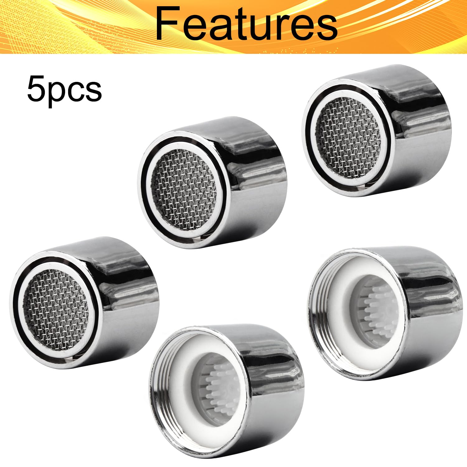 5PCS 55/64 Inch Faucet Aerators - Water Saving Flow Restrictor with Gasket, Female Thread Sink Aerator Replacement for Bathroom & Kitchen (22mm/0.86