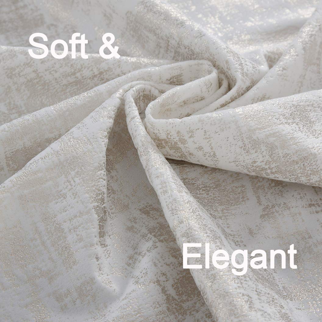 Always4U White Soft Velvet Curtains 63 Inch Length - Luxury Blackout Curtains with Gold Foil Print for Bedroom & Living Room - Set of 2 Panels - Perfect for Home Decor, Privacy & Light Control