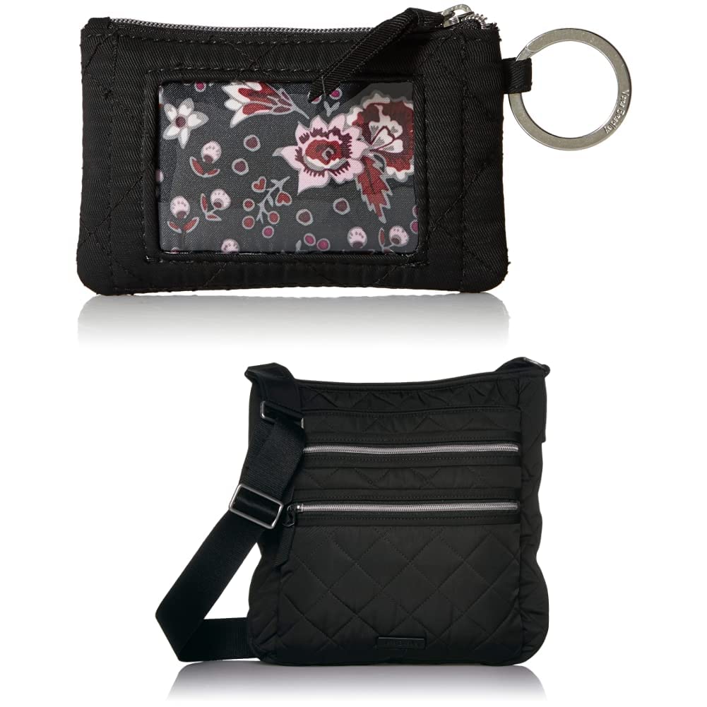 Vera Bradley Women's Performance Twill Zip ID Case Wallet - Slim RFID Blocking Card Holder for Credit Cards & IDs - Black, One Size - Perfect for Travel, Work & Everyday Use    Vera Bradley Women's Performance Twill Triple Zip Hipster Crossbody Purse - Hands-Free Shoulder Bag with Multiple Compartments - Black, One Size US - Ideal for Shopping, Errands & Casual Outings