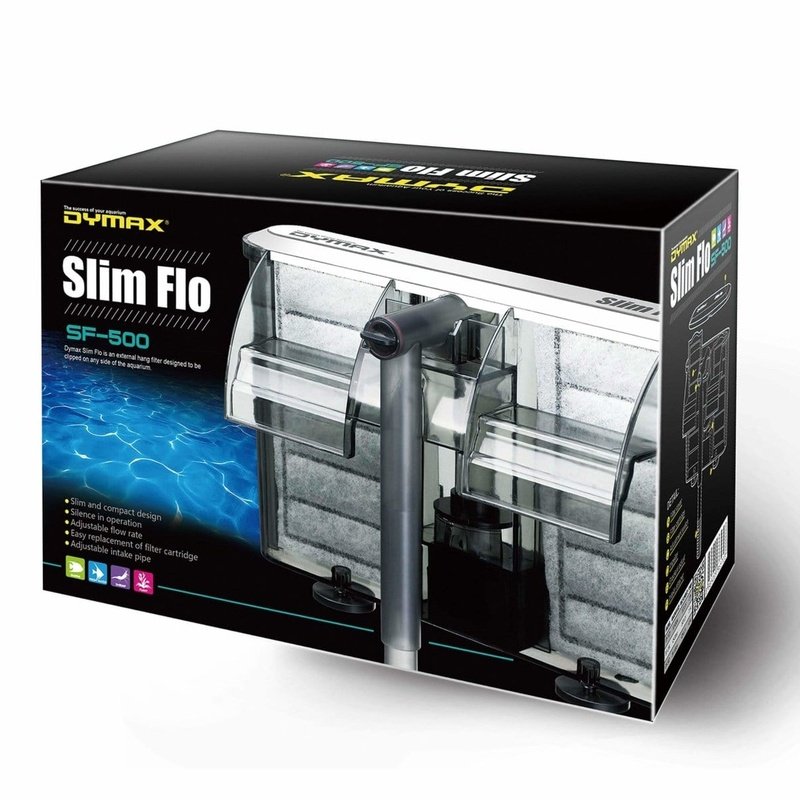 Dymax Slim Flo SF 500 Hang On Back Filter - 470L/h Flow Rate for 60L Aquariums - Perfect for Freshwater & Saltwater Fish Tanks