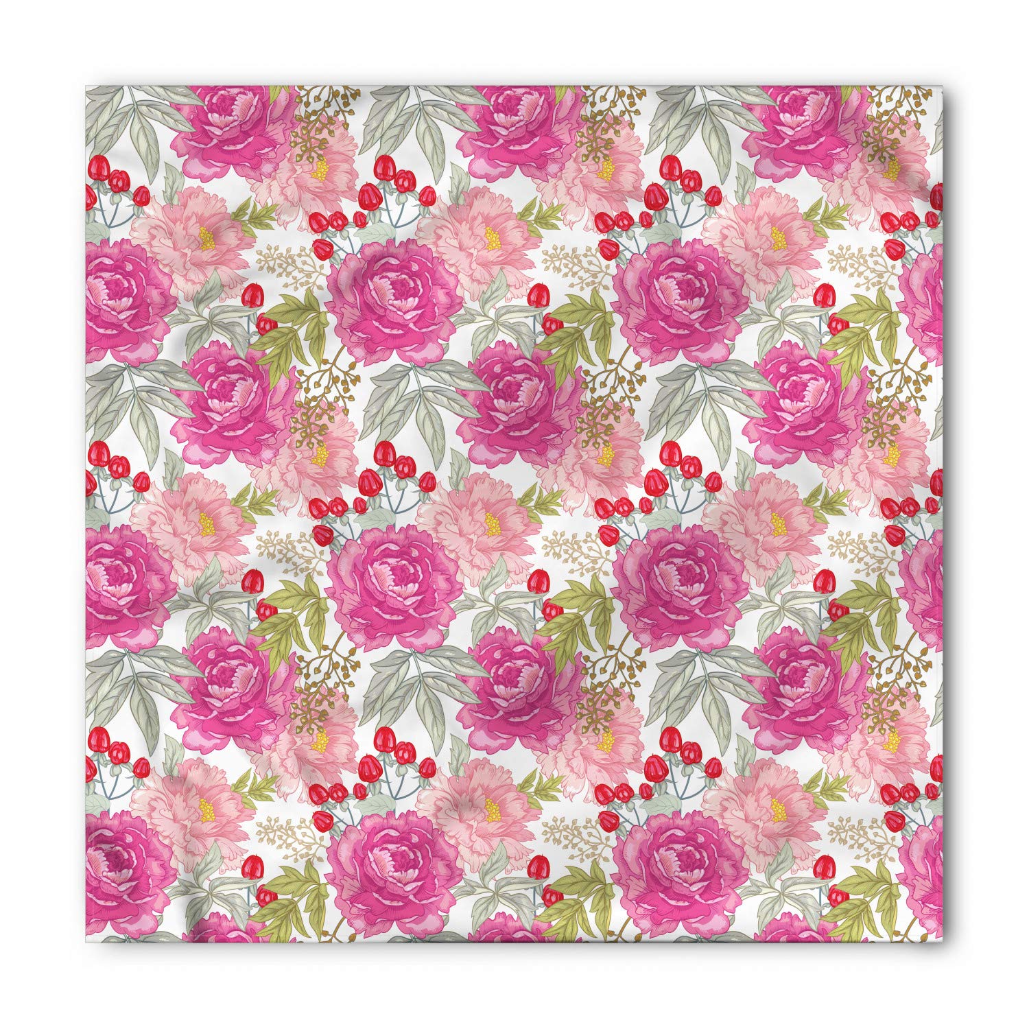 Lunarable Floral Bandana - Peony & Rose Flower Garden Design | Unisex Head Scarf & Neck Tie for Women & Men | Perfect for Outdoor Activities, Music Festivals & Fashion Accessories