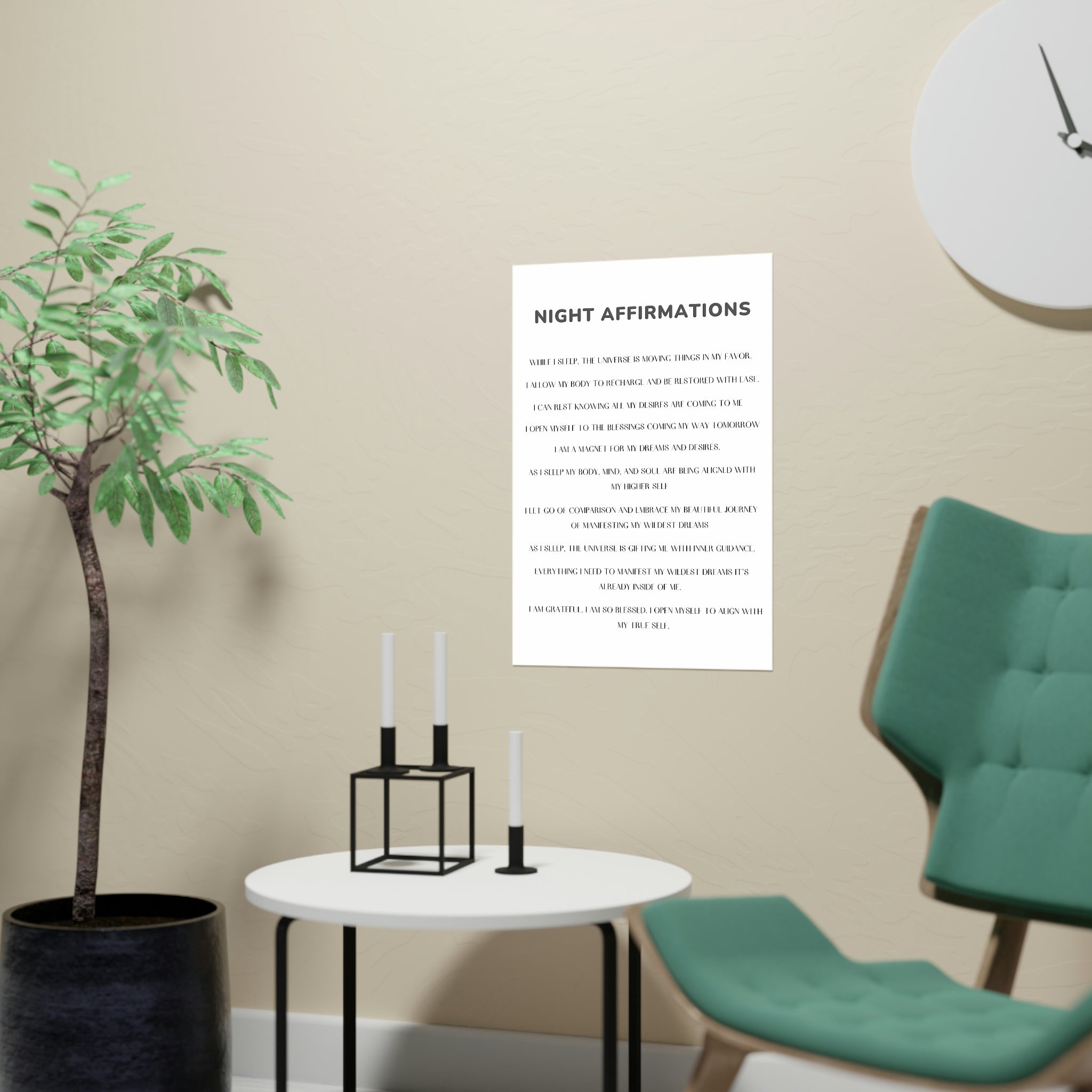 Night Time Affirmations and Manifestation Sayings Vertical Matte Poster - Positive Bedroom Wall Art for Meditation & Self-Care