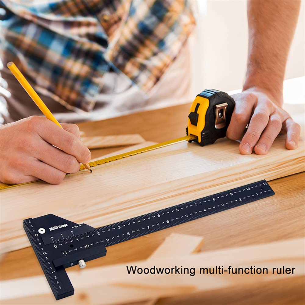 Jadeshay T Square Ruler - Precision Aluminum Alloy Multi-Angle Sliding Depth Gauge for Woodworking & DIY Projects - Anodized Finish Measuring Tool for Carpentry, Metalworking & Crafting