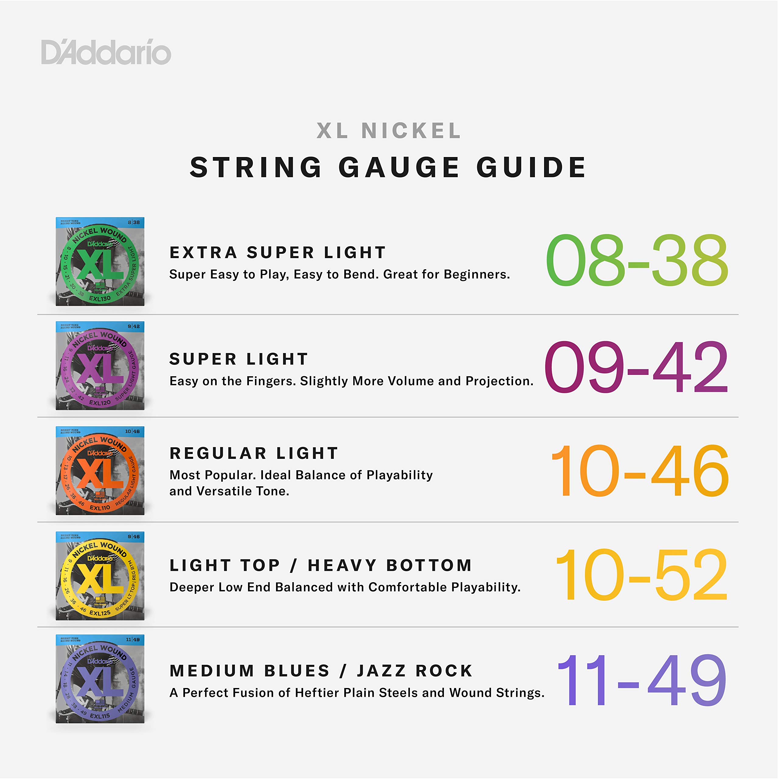 D'Addario EXL158 XL Nickel Electric Guitar Strings - 13-62 Light Baritone for 6 String Guitars - Perfect Intonation, Consistent Feel & Long-Lasting Durability - Ideal for Rock, Blues & Studio Recording