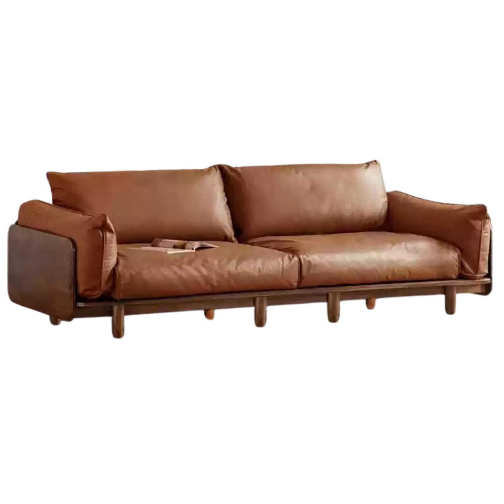 118.5x35.4x31.8 inch / 301x90x81cm / Walnut color / four-seater sofa (brown leather)