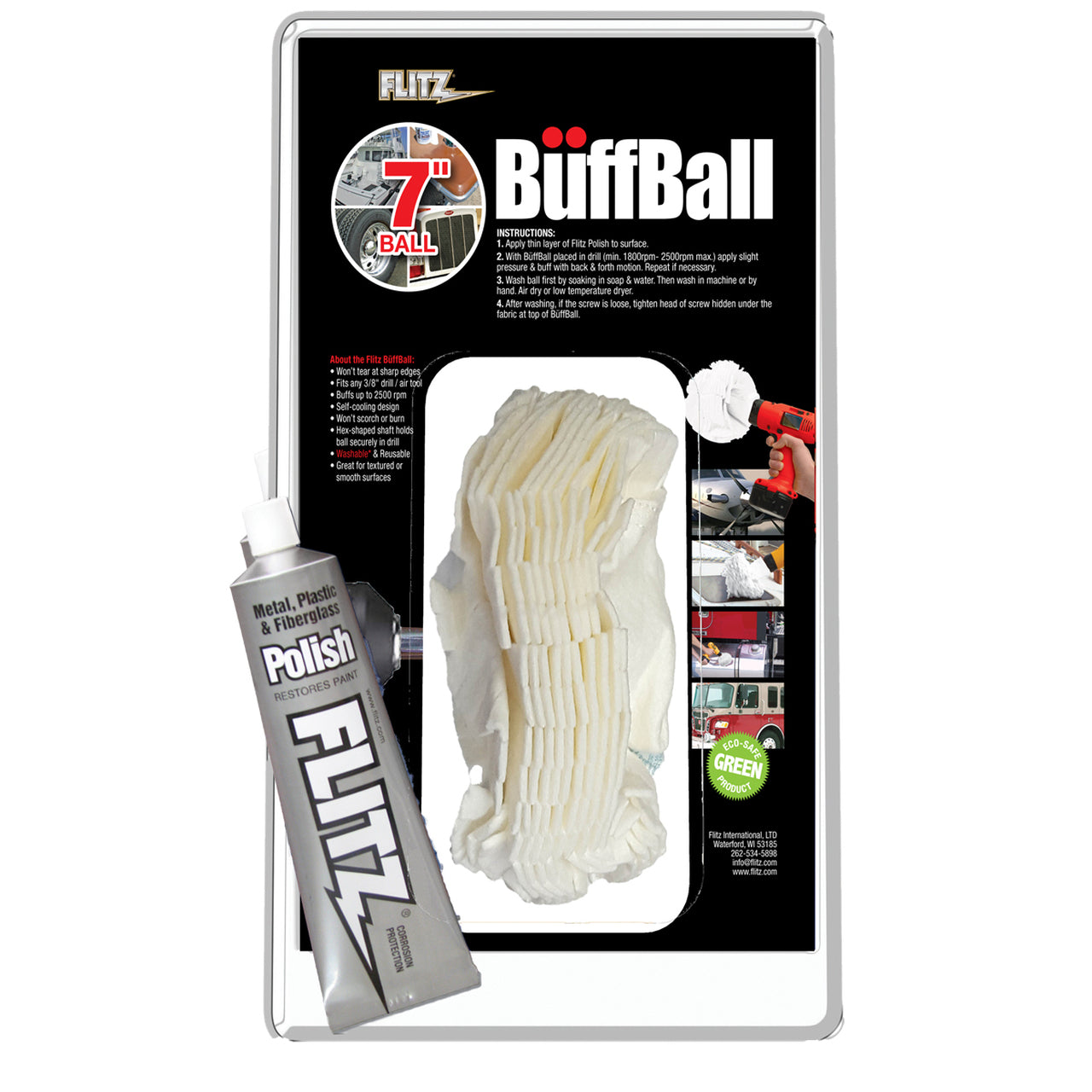 7 Inch Flitz Buff Ball with FREE Tube of Flitz Polish - Premium Car Polishing Kit for Auto Detailing, Metal Restoration & Jewelry Cleaning - Perfect for DIY Car Care, Motorcycle Shine & Household Metal Maintenance