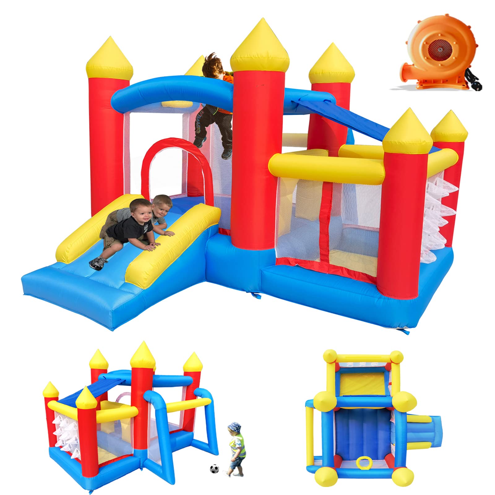 Baralir Inflatable Bounce House with Slide & Ball Pit - Kids Playhouse for Ages 3-6 | Indoor/Outdoor Toddler Jumper with Sun Cover & Water Pool | Perfect for Birthday Parties, Backyard Fun & Summer Water Play (Air Blower Included)