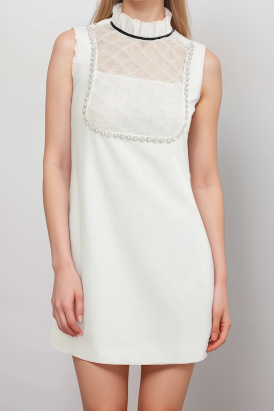 Adrielle White Faux Pearl Mini Dress - Elegant Party & Wedding Guest Dress for Women | Perfect for Cocktail Events, Date Nights & Special Occasions