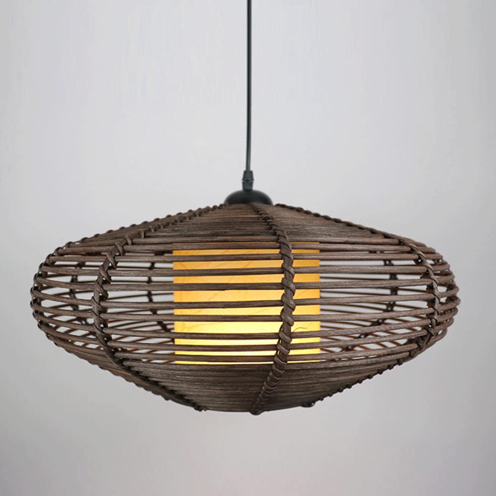 Woven Bamboo Pendant Light Fixture - Adjustable E27 Hanging Lamp with Vintage Farmhouse Style for Living Room, Dining Room & Café | Rustic Ceiling Lighting for Home, Bar and Restaurant Decor