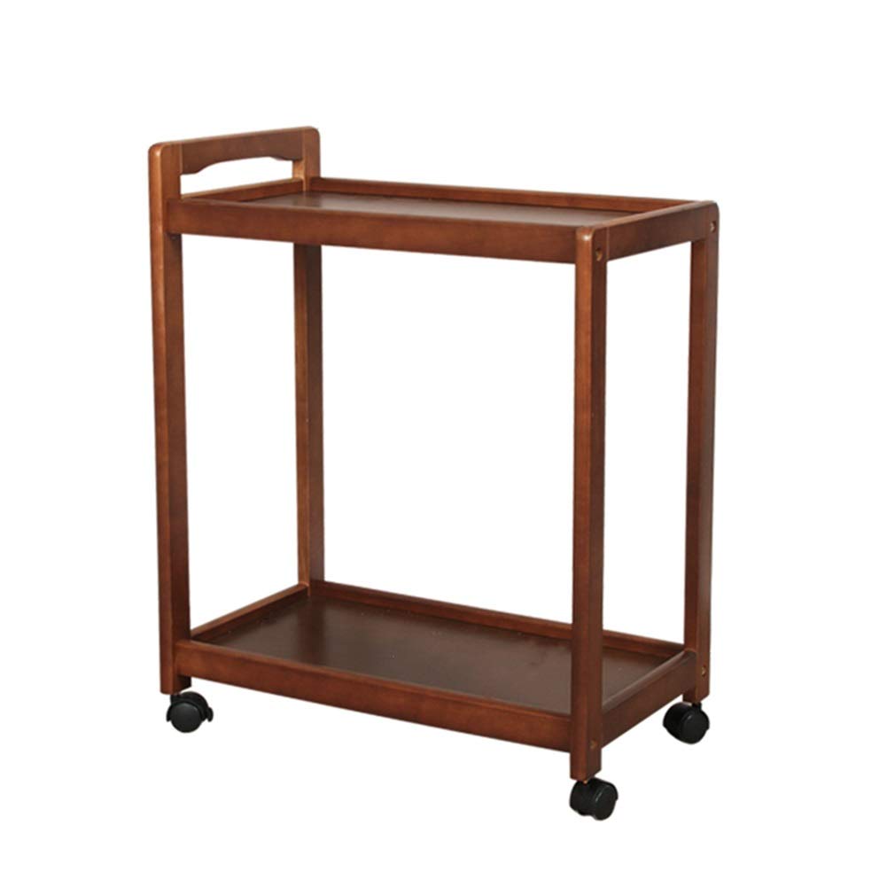 ZXXL 2-Tier Wooden Rolling Serving Cart with Casters - Mobile Kitchen Trolley for Laundry, Bathroom & Office Organization