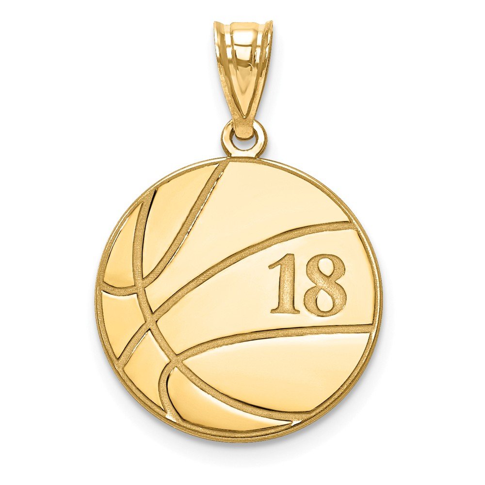 10k Yellow Gold Laser Engraved Basketball Number & Name Pendant Charm - Perfect for Sports Fans, Gifts & Jewelry Collections