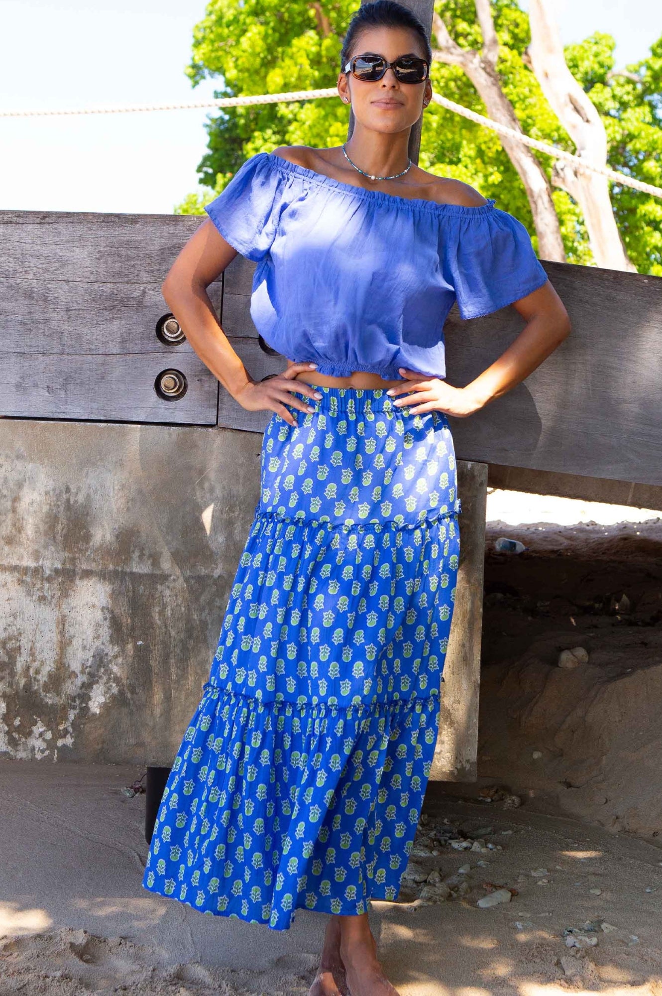 Bea Printed Organic Cotton Skirt | Odisha Blue/Green | Women's Boho Summer Skirt | Eco-Friendly Fashion | Perfect for Beach, Vacations & Casual Outings
