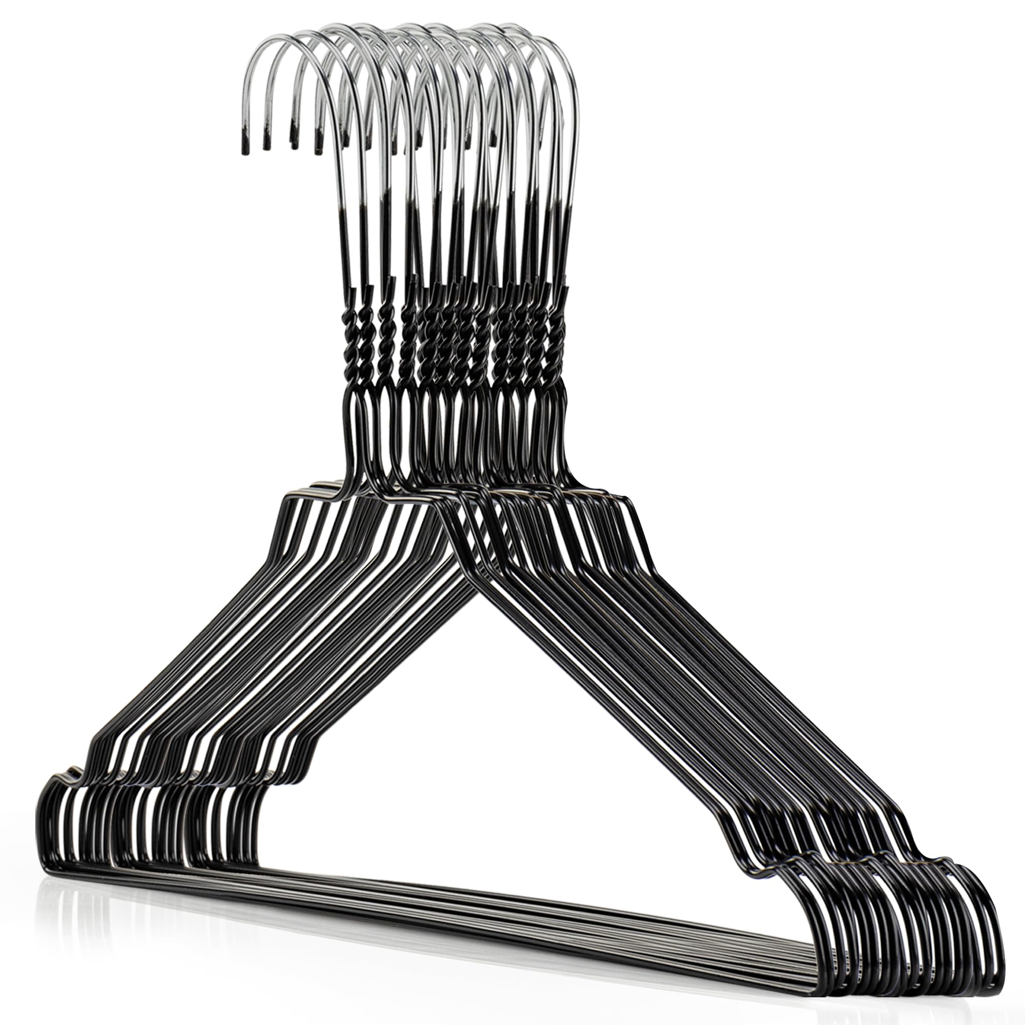 20 Pack Heavy Duty Black Wire Hangers - 16 Inch Metal Coat Hangers for Adults | 13 Gauge Strong Clothes Hangers for Closet Organization, Dry Cleaning & Retail Stores
