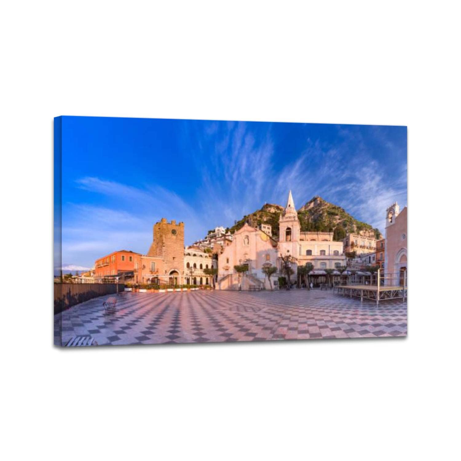 Piazza IX Aprile Taormina Sicily Italy Canvas Wall Art Print - Modern Stretched & Framed Painting (24x36