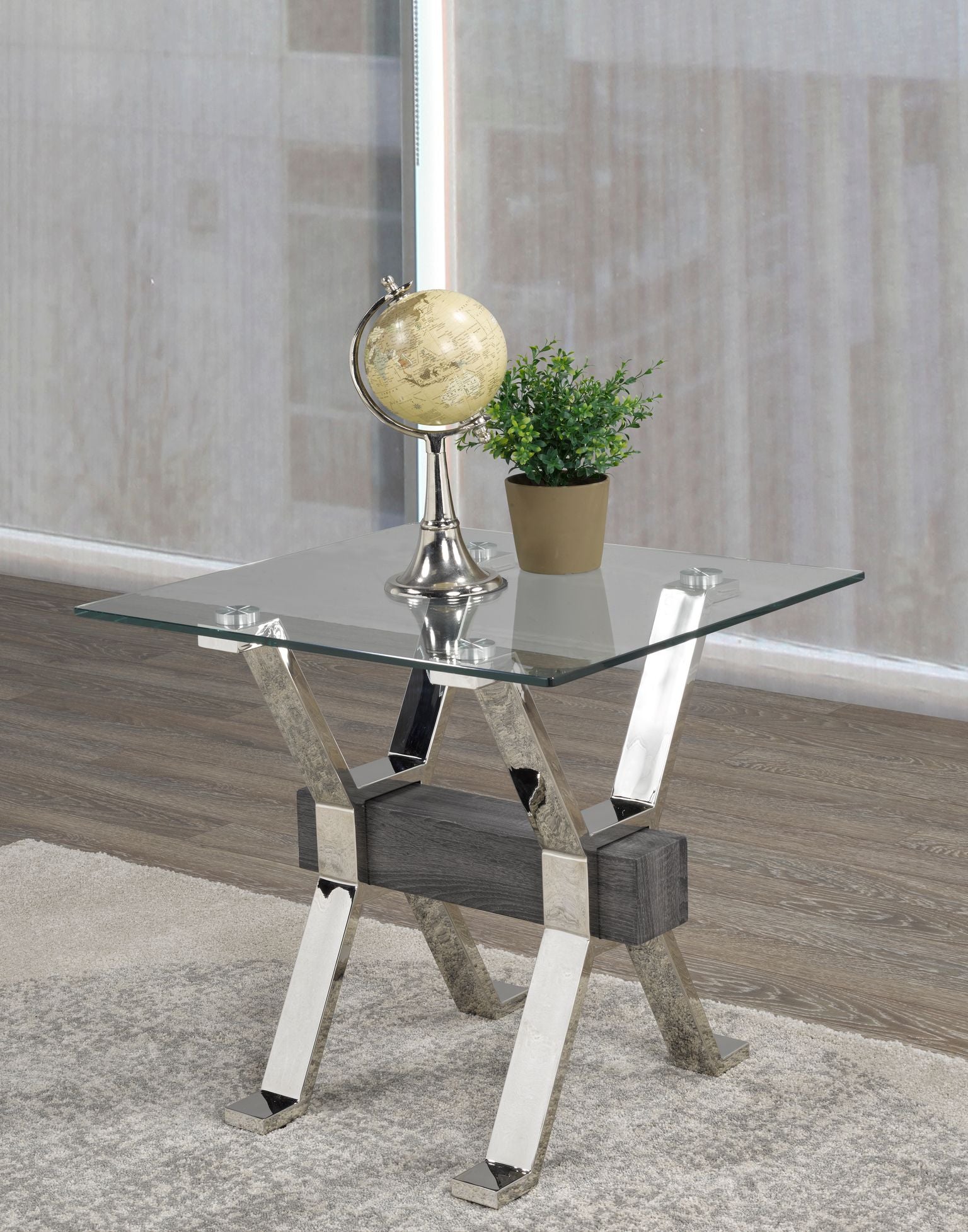 Modern Grey & Silver End Table - Small Nightstand for Bedroom, Living Room, or Office - Stylish Side Table with Sturdy Metal Frame & Wooden Top