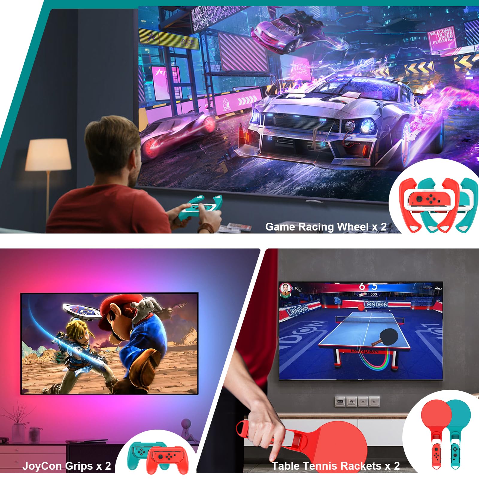 CODOGOY 23-in-1 Nintendo Switch Sports Accessories Bundle - Compatible with Switch & Switch OLED - Family Game Night Essentials for Tennis, Bowling & More
