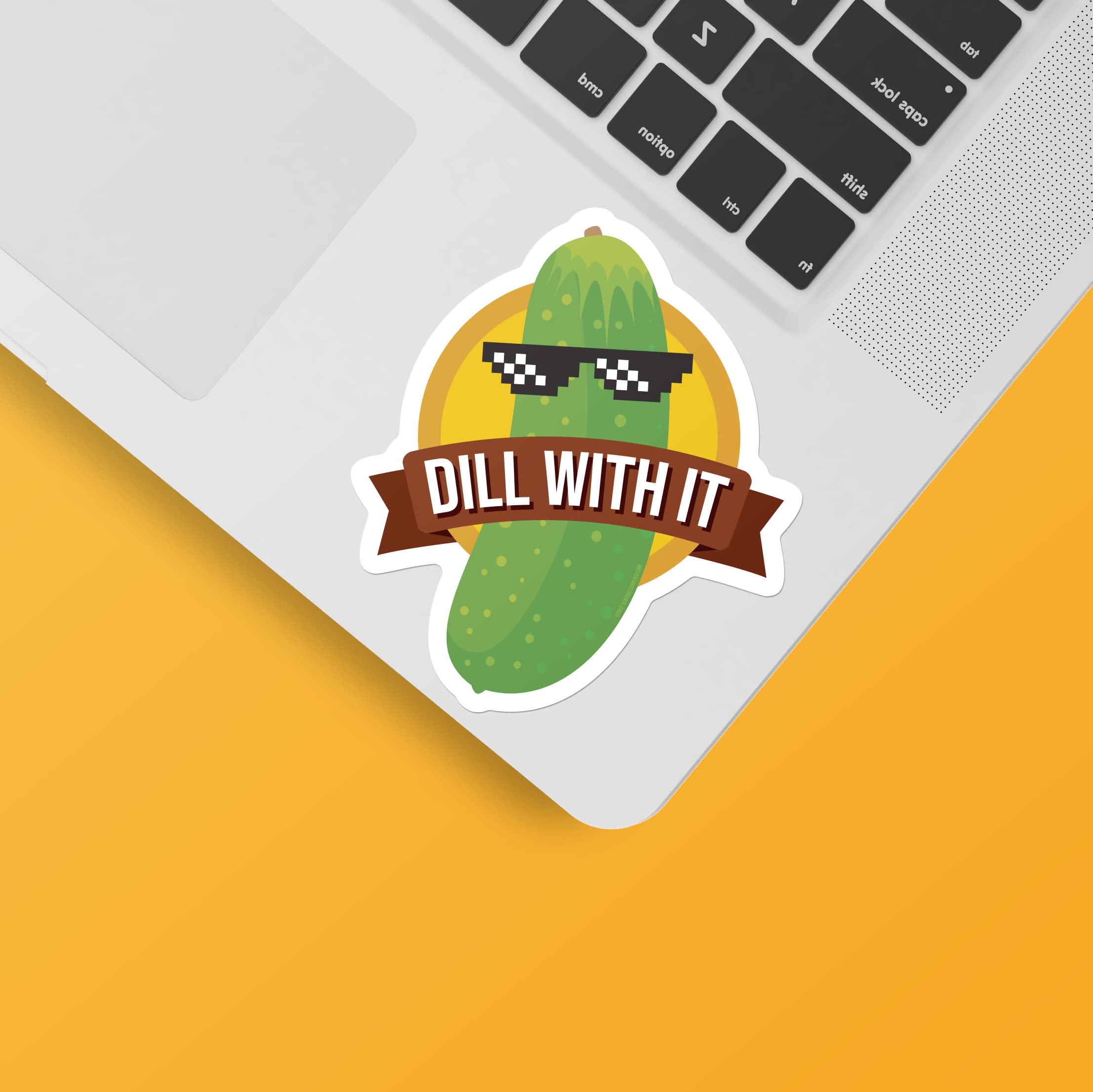 Funny 'Dill With It' Pickle Sticker Pack - Hydro Flask Decals, Laptop Quote Stickers & Sunglasses Meme Decals for Men - Perfect for Water Bottles, Tech Accessories & Cool Gifts
